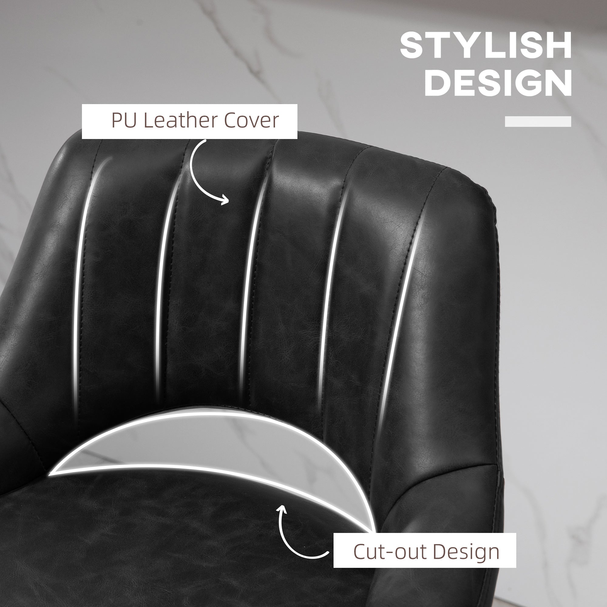 HOMCOM Bar Stools Set of 2, Swivel Counter Height Barstools with Adjustable Height, Faux Leather Upholstered Bar Chairs with Round Metal Base and Footrest, Black