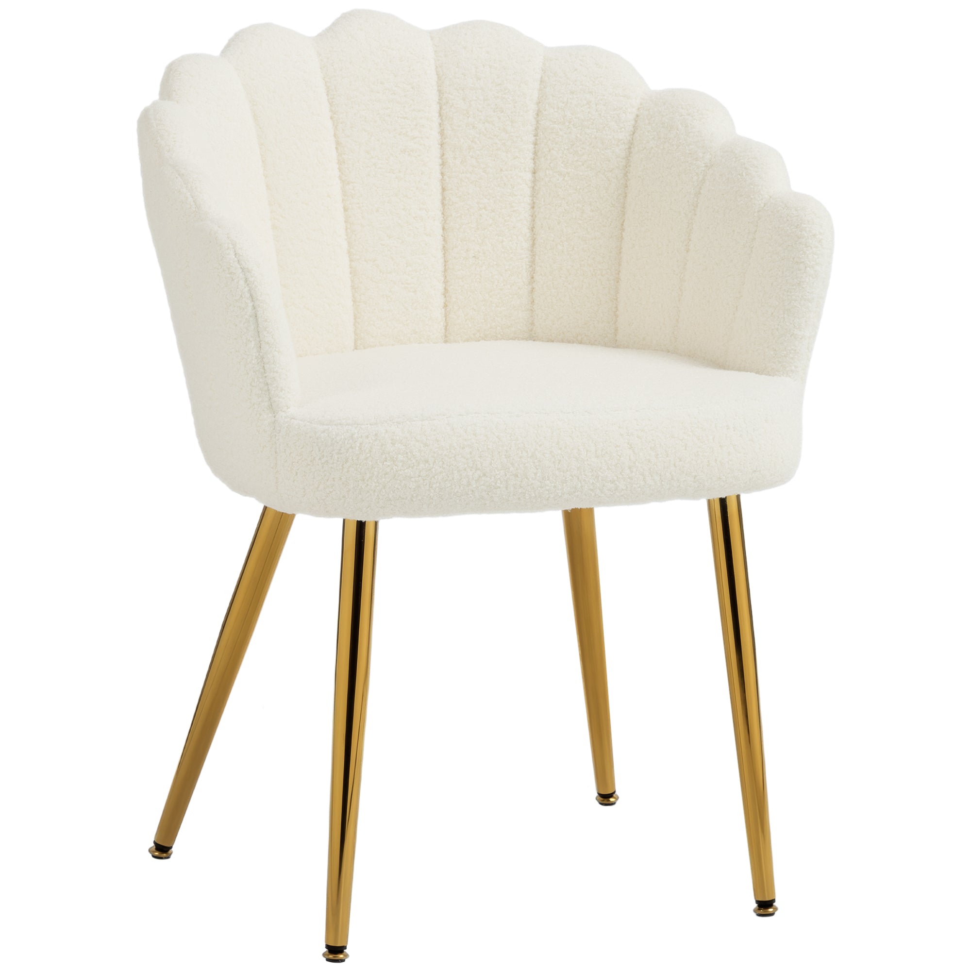 Petal-Back Accent Chair, Faux Lamb Wool Upholstered Armchair, Living Room Chair with Metal Legs, Adjustable Foot Pads, Cream