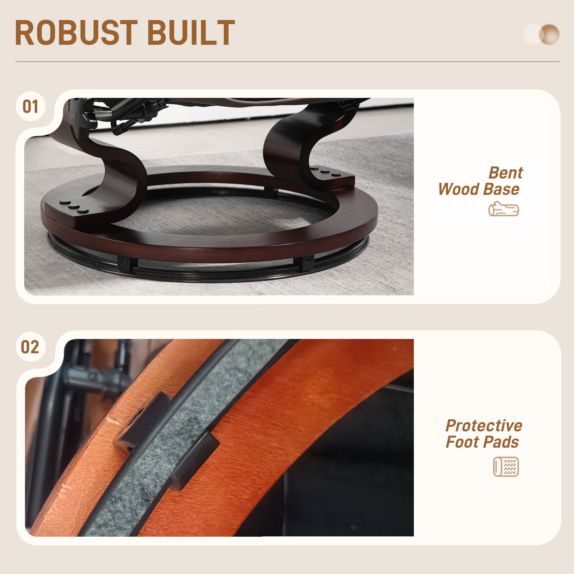 Faux Leather Recliner with Ottoman, Swivel Recliner w/ High Back & Wood Base, Brown