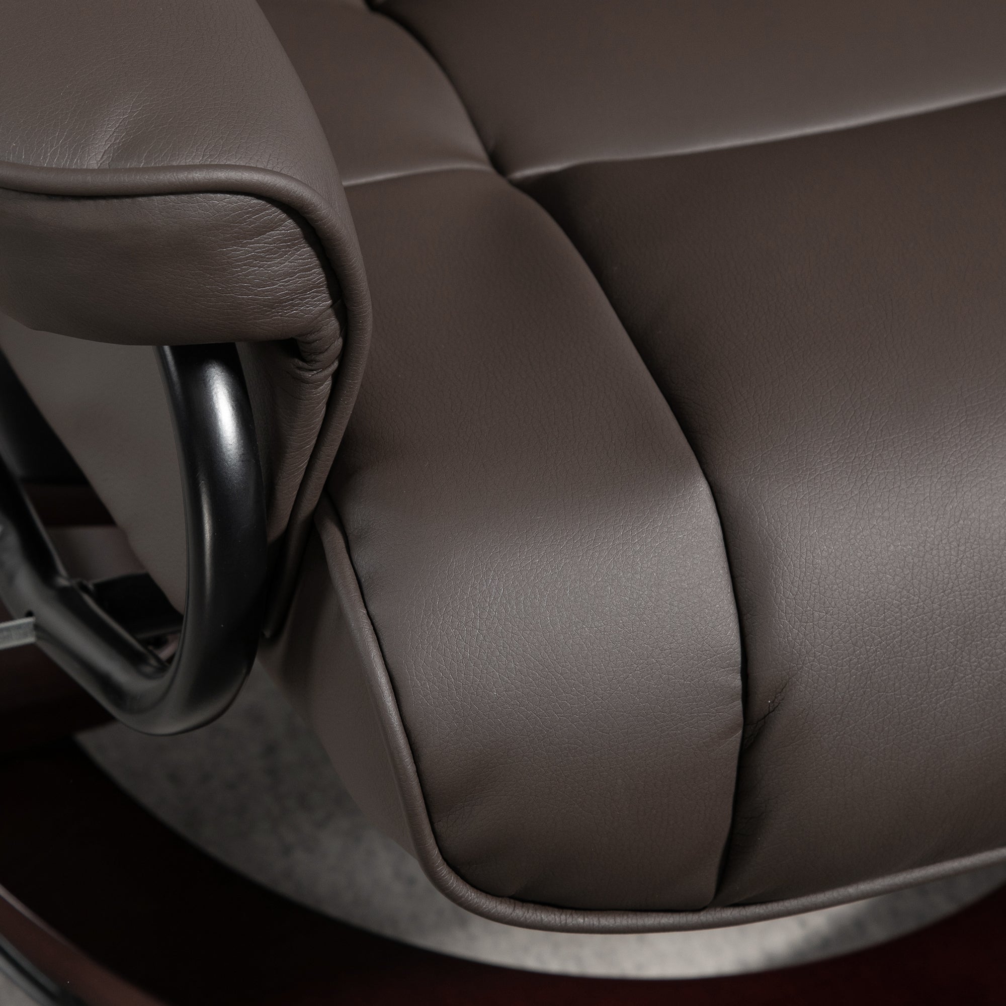 Faux Leather Recliner with Ottoman, Swivel Recliner w/ High Back & Wood Base, Brown