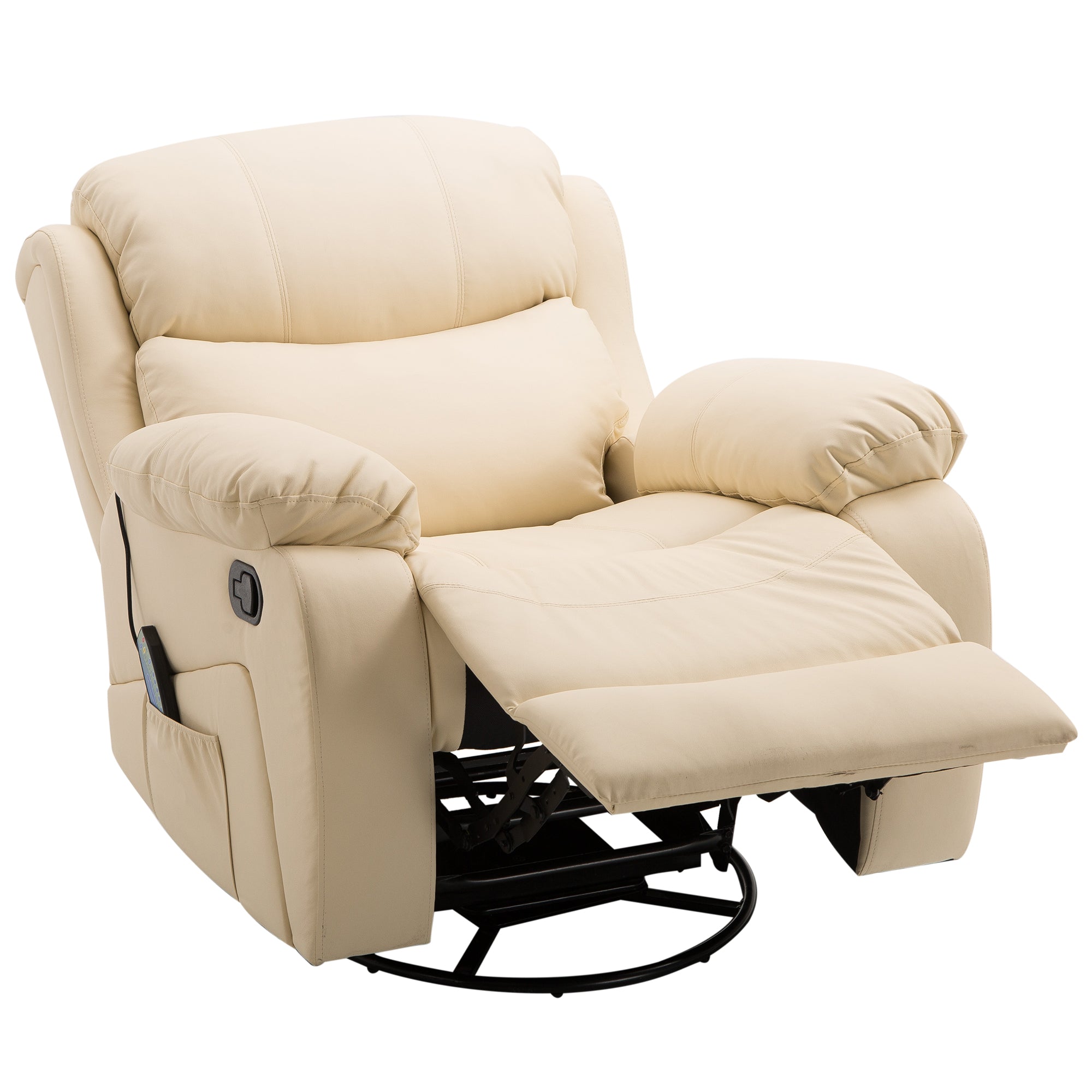 HOMCOM PU Leather Massage Recliner Chair with 8 Points and Heat, Manual Reclining Chair with Swivel Base, Footrest and Remote, Rocking Armchair, Beige