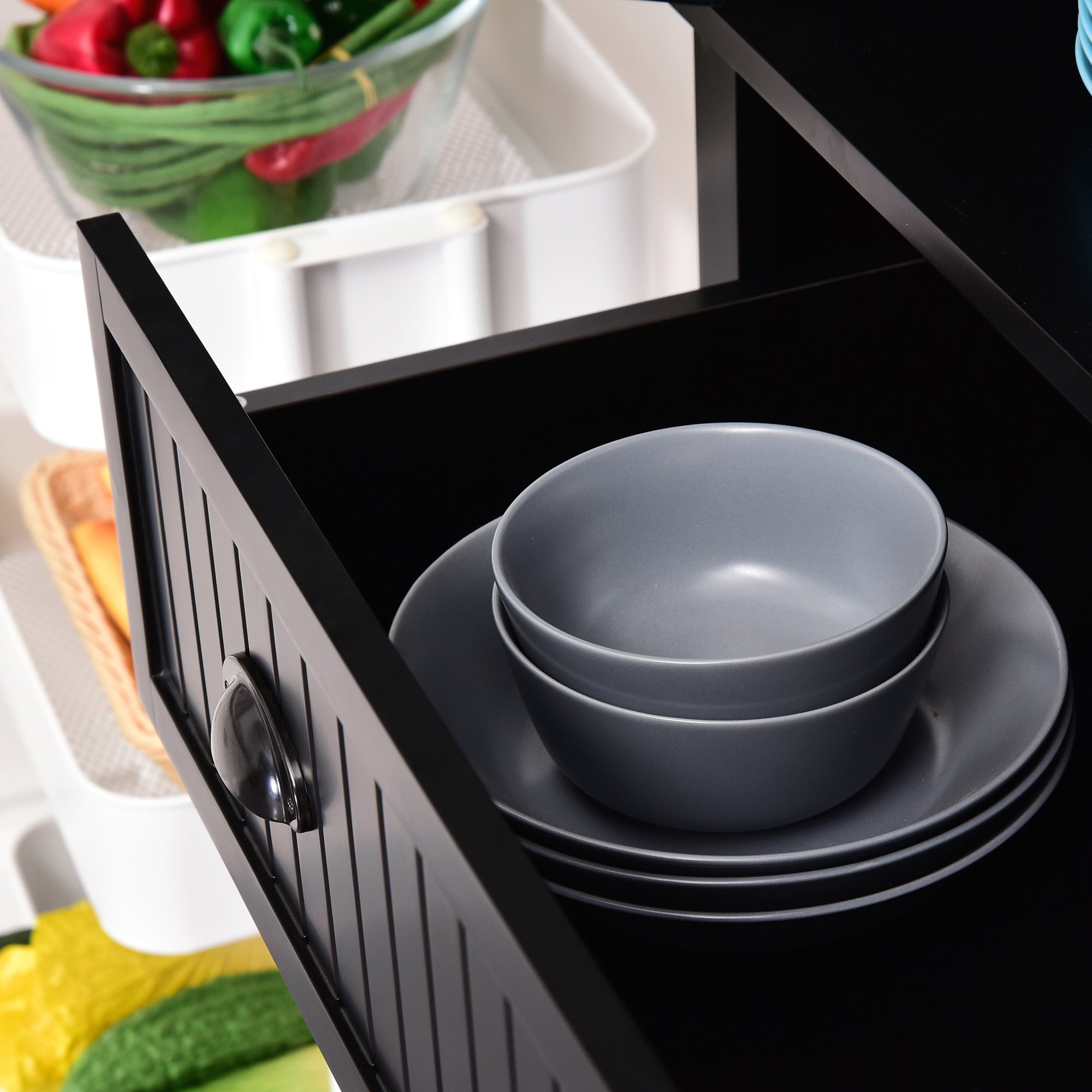 HOMCOM 183cm Freestanding Kitchen Cupboard, Tall Storage Cabinet with 4 Doors and 3 Adjustable Shelves, Traditional Kitchen Pantry Cupboard for Dining Room, Black