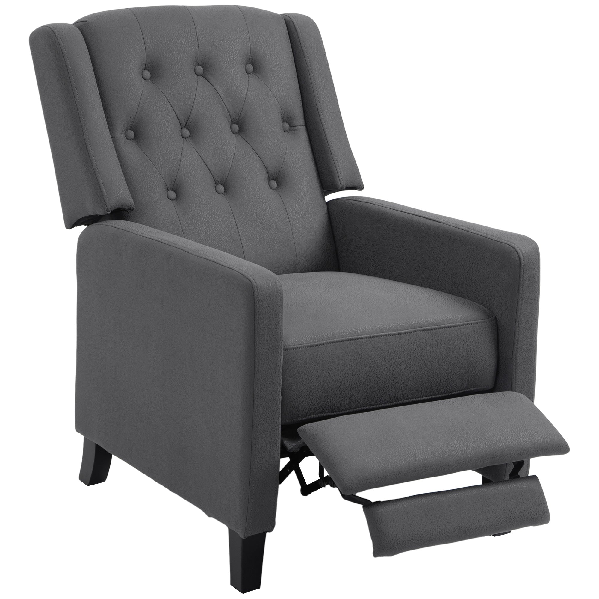 HOMCOM Wingback Push Back Recliner Armchair, Microfibre Cloth Reclining Chair with Leg Rest, Button Tufted, for Home Living Room Theater, Charcoal Grey