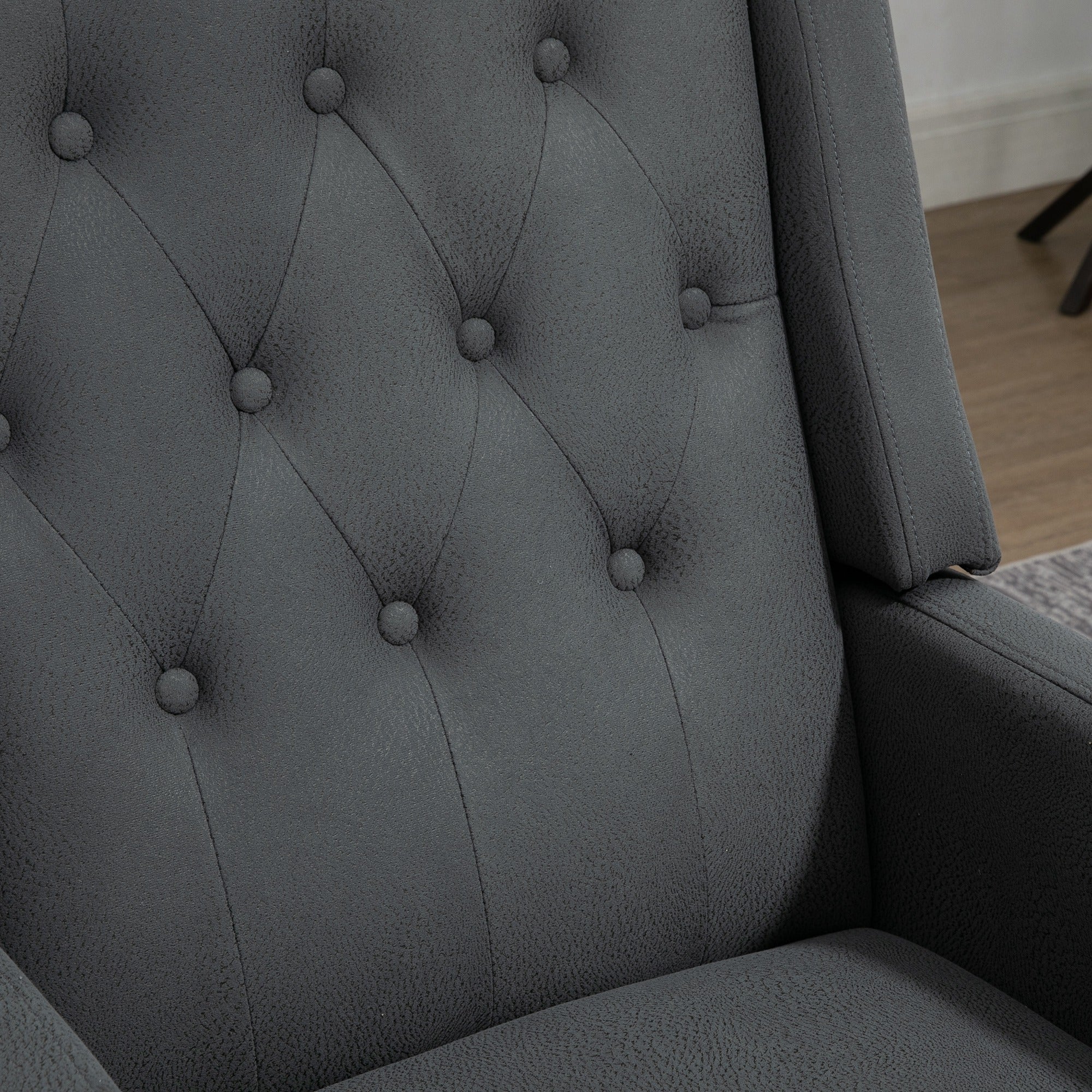 HOMCOM Wingback Push Back Recliner Armchair, Microfibre Cloth Reclining Chair with Leg Rest, Button Tufted, for Home Living Room Theater, Charcoal Grey