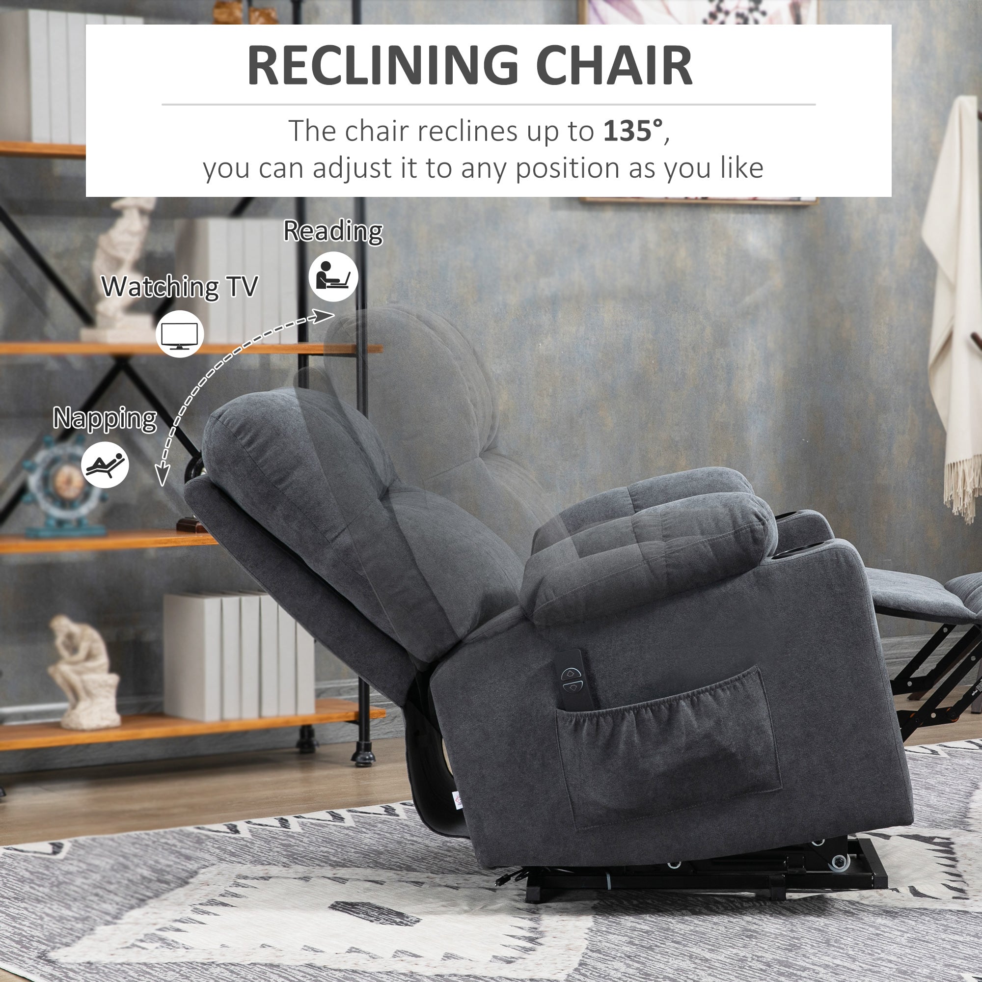 Electric Power Lift Chair Recliners, Oversized Recliner Chair w/ Remote Control, Dark Gray