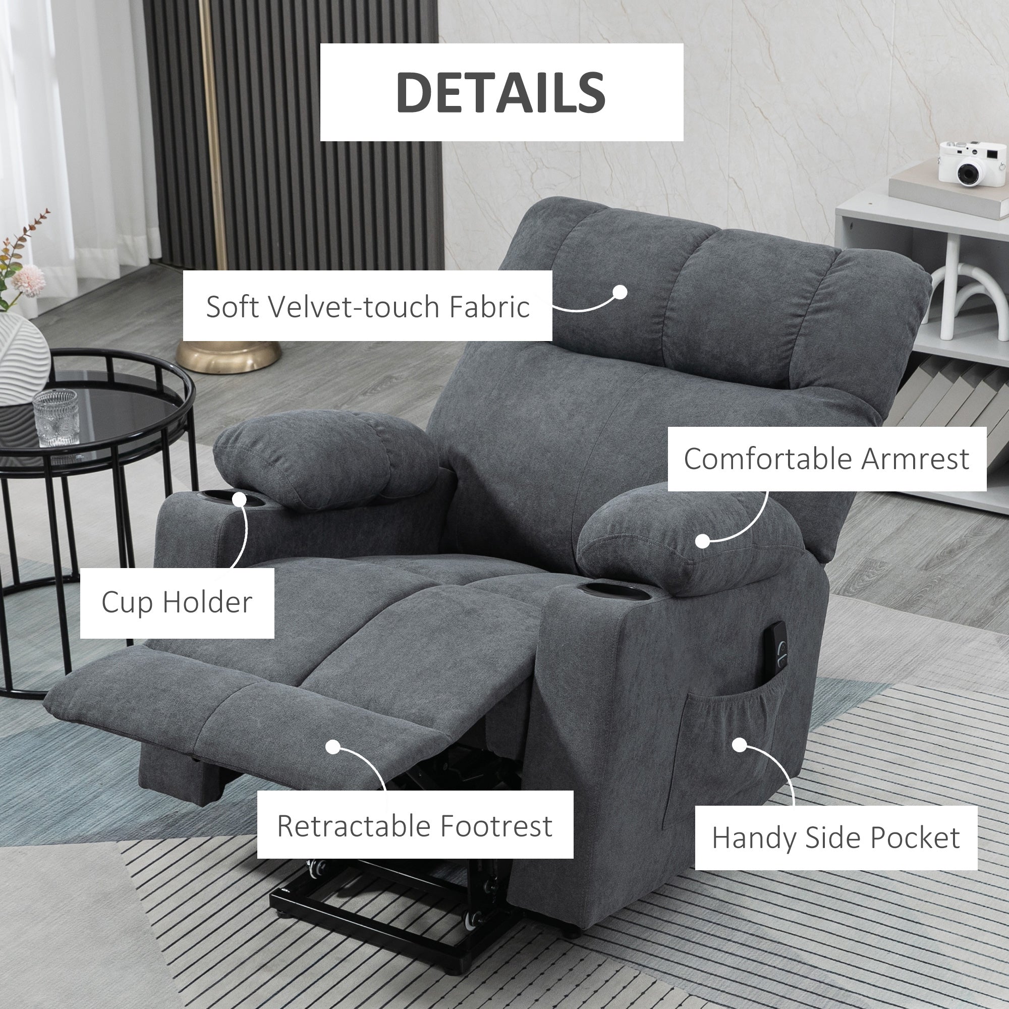 Electric Power Lift Chair Recliners, Oversized Recliner Chair w/ Remote Control, Dark Gray