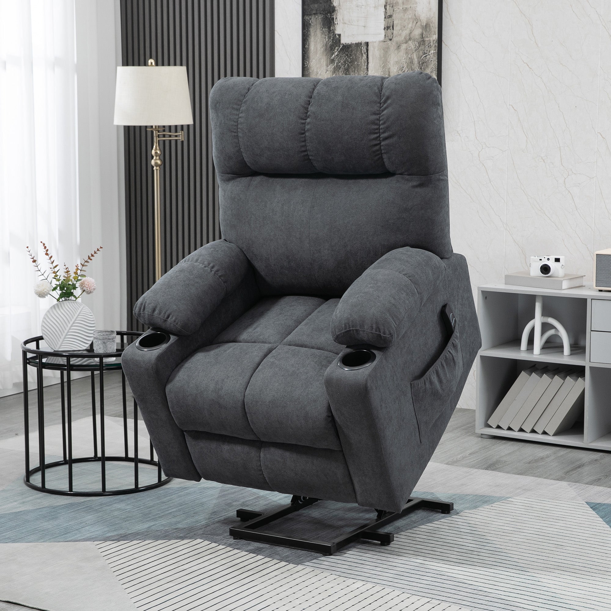 Electric Power Lift Chair Recliners, Oversized Recliner Chair w/ Remote Control, Dark Gray