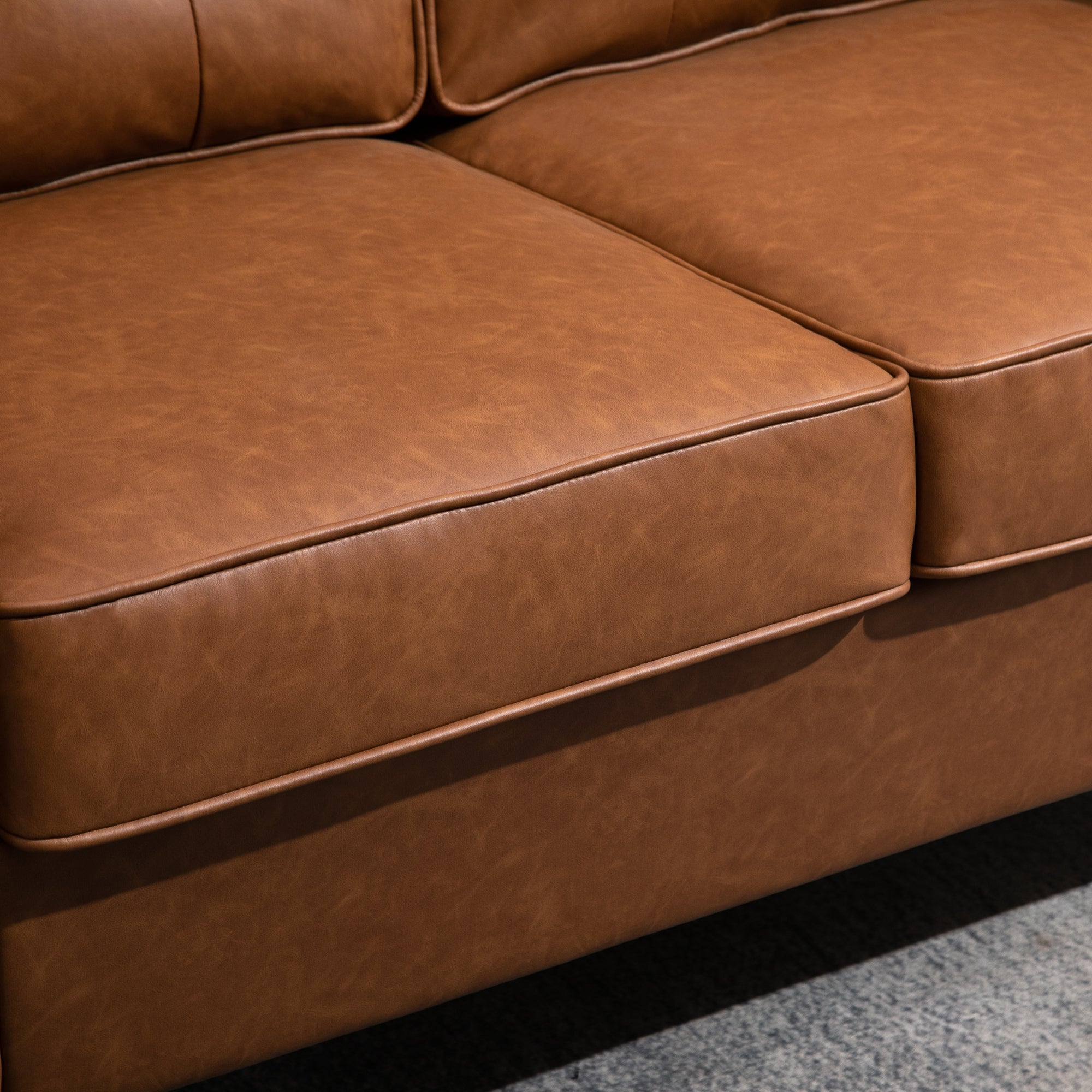 51" Wide Loveseat with Armrest, 2-Seater Tufted PU Leather Double Sofa, Brown