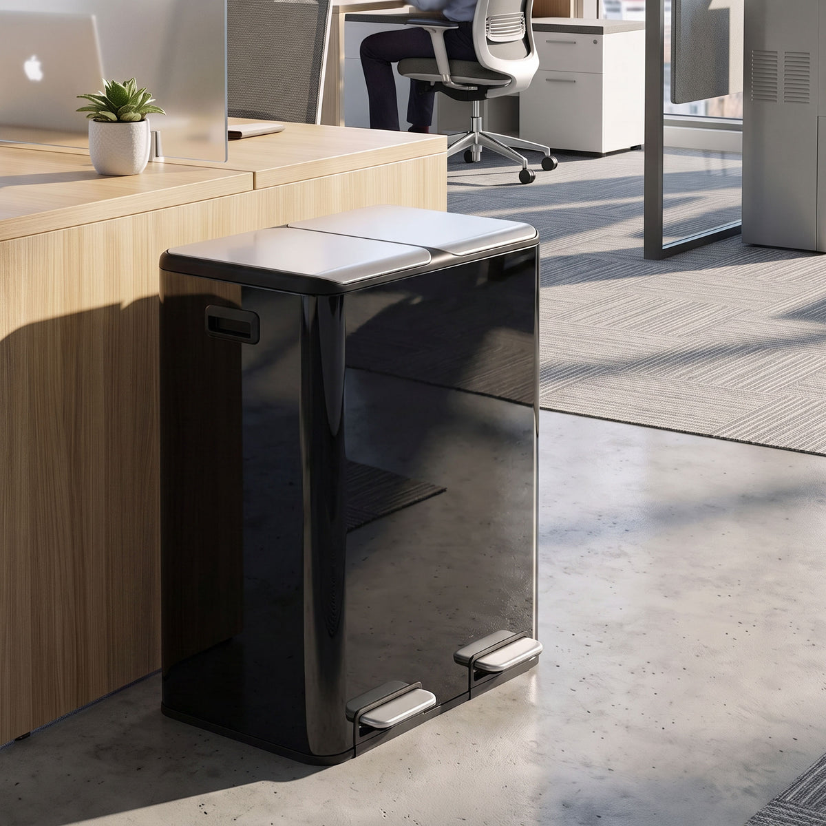 2 x 30L Double Kitchen Bin, Stainless Steel Pedal Rubbish Bin with Dual Compartments, Soft Close & Stay-Open Lids, Removable Inner Buckets for Kitchen, Home, Office, Recycling, High Gloss Black