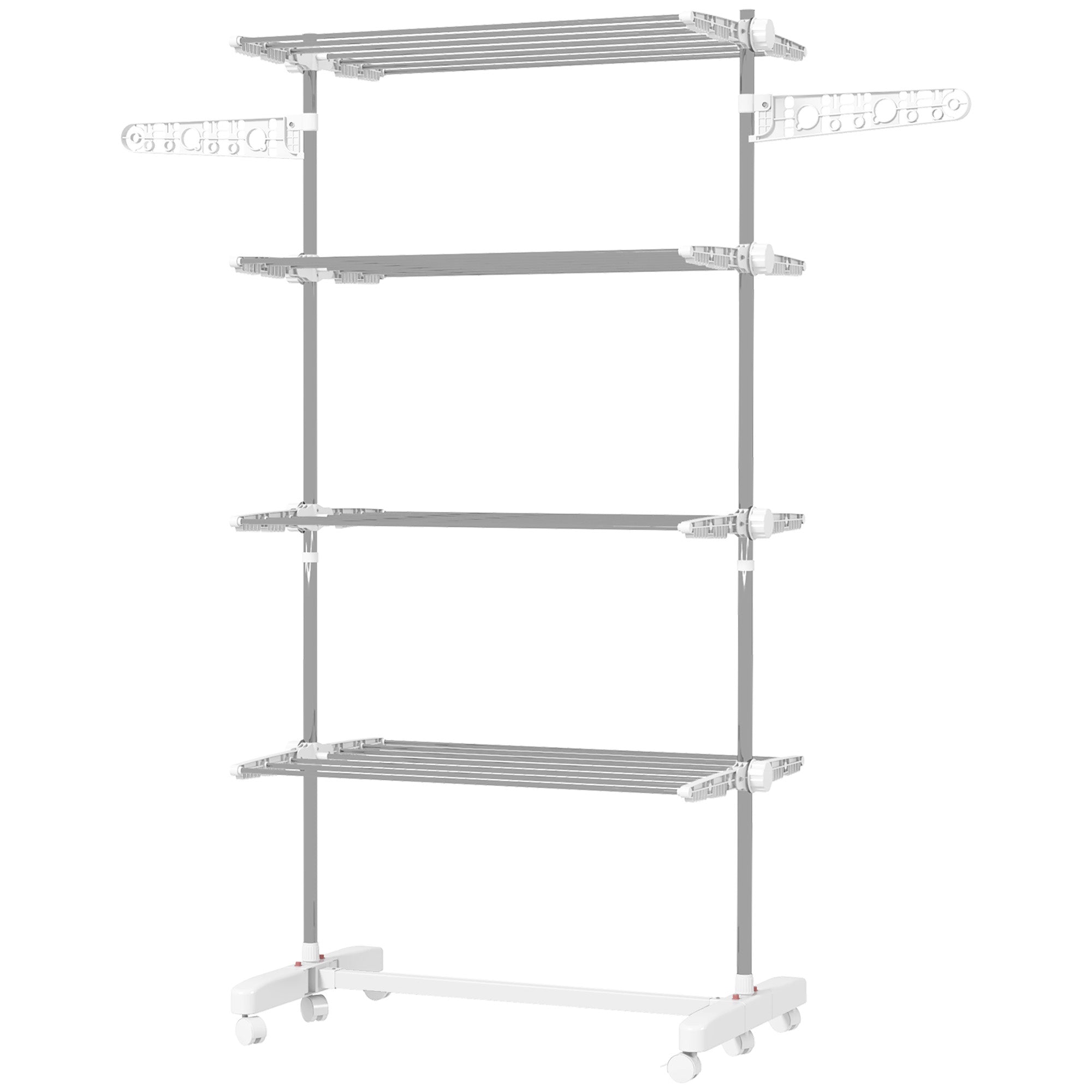 HOMCOM 4-Tier Clothes Airer, Foldable Clothes Drying Rack, Stainless Steel Indoor and Outdoor Clothes Dryer with Wheels and Wings, Easy Assembly, 142 x 55 x 172cm, White