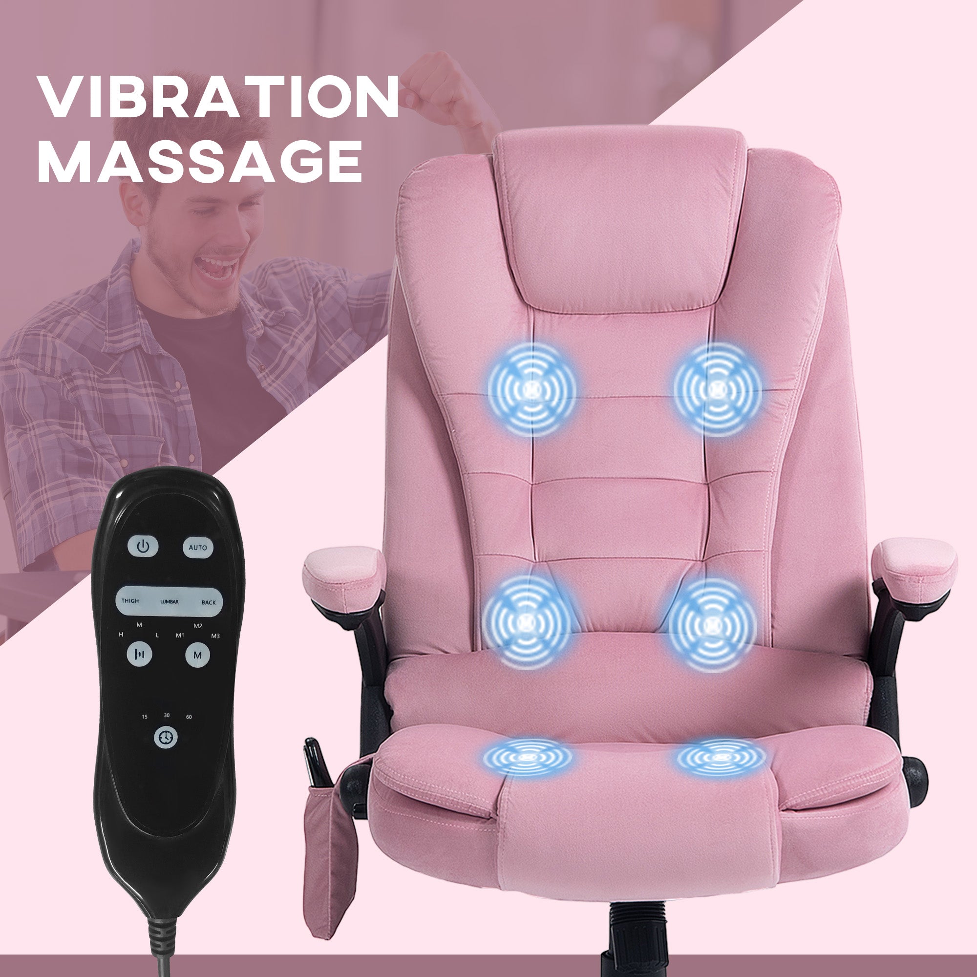 Vinsetto 6 Point Vibrating Massage Home Office Chair High Back Executive Chair with Reclining Back, Swivel Wheels, Pink