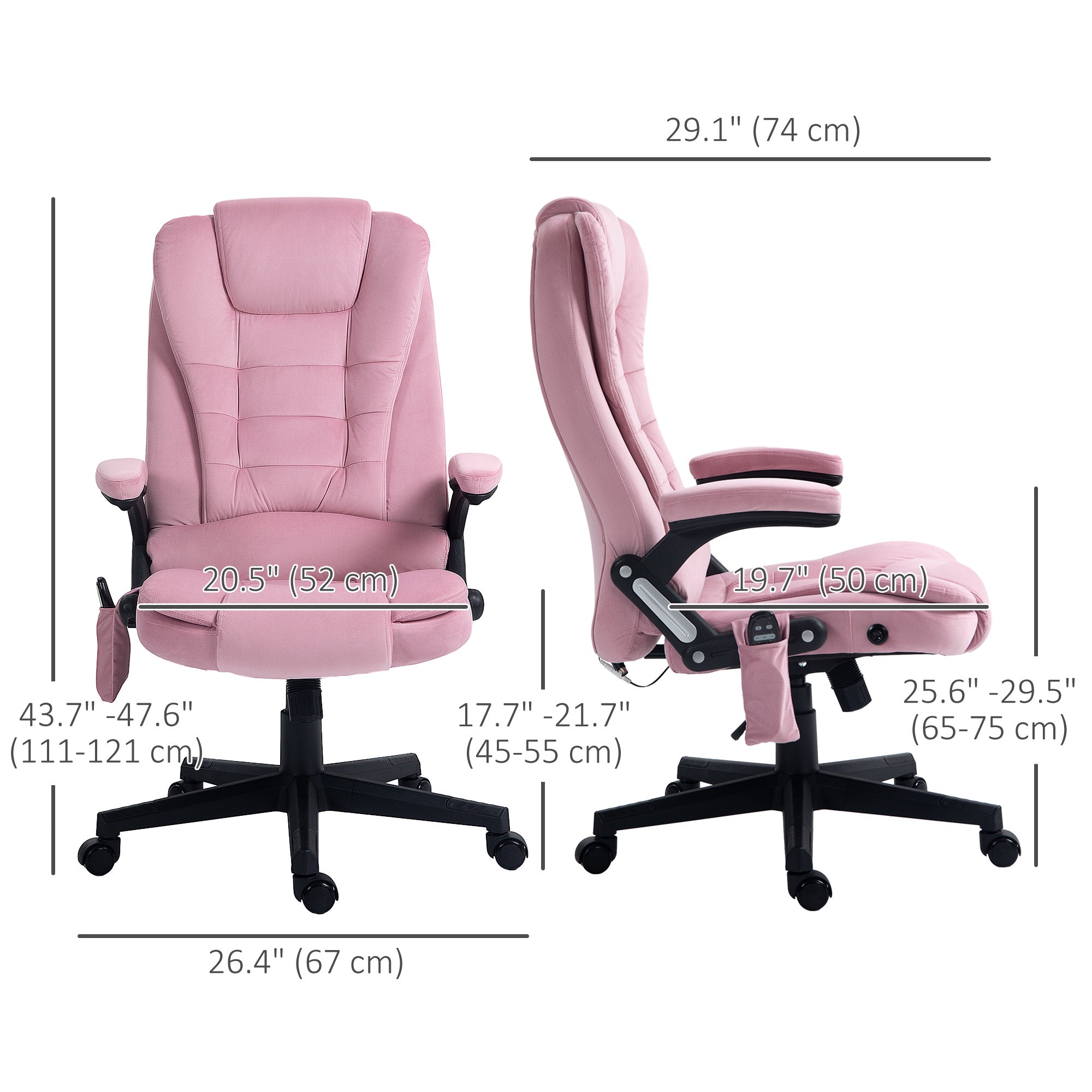 Vinsetto 6 Point Vibrating Massage Home Office Chair High Back Executive Chair with Reclining Back, Swivel Wheels, Pink