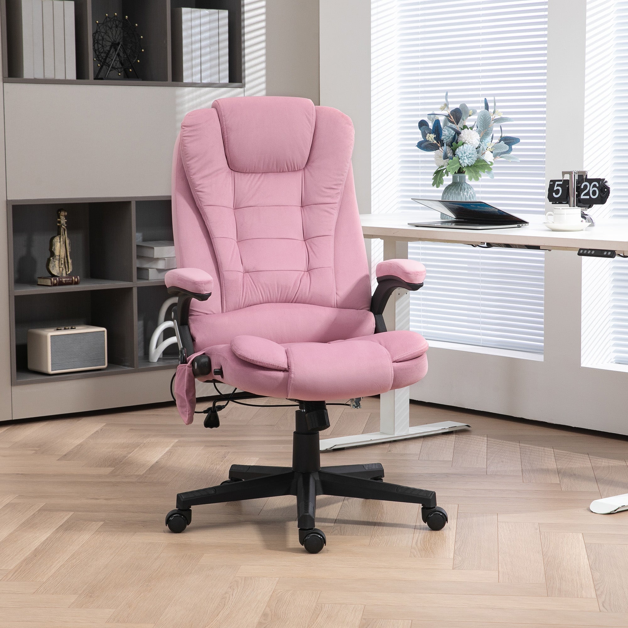 Vinsetto 6 Point Vibrating Massage Home Office Chair High Back Executive Chair with Reclining Back, Swivel Wheels, Pink