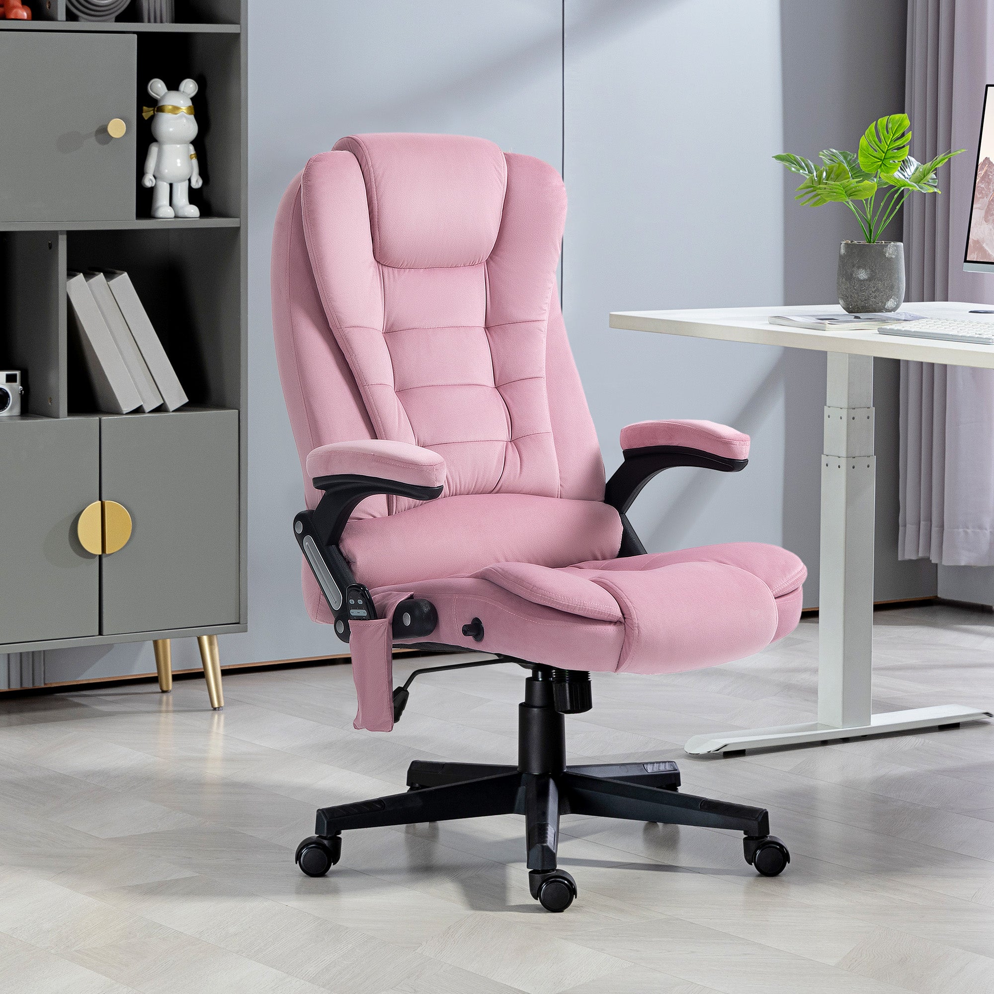 Vinsetto 6 Point Vibrating Massage Home Office Chair High Back Executive Chair with Reclining Back, Swivel Wheels, Pink