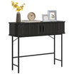 39" Narrow Console Table, Mid-Century Entryway Table with Storage Compartments and Slatted Tambour Swing Doors for Behind Couch, Living Room, Hallway, Black