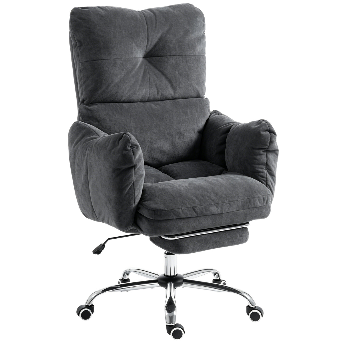 Office Chair with Foot Rest, Ergonomic Reclining Computer Gaming Chair with Snow Flannel Fabric, Thick Cushion, Padded Armrest, High Back and Adjustable Height, Dark Grey