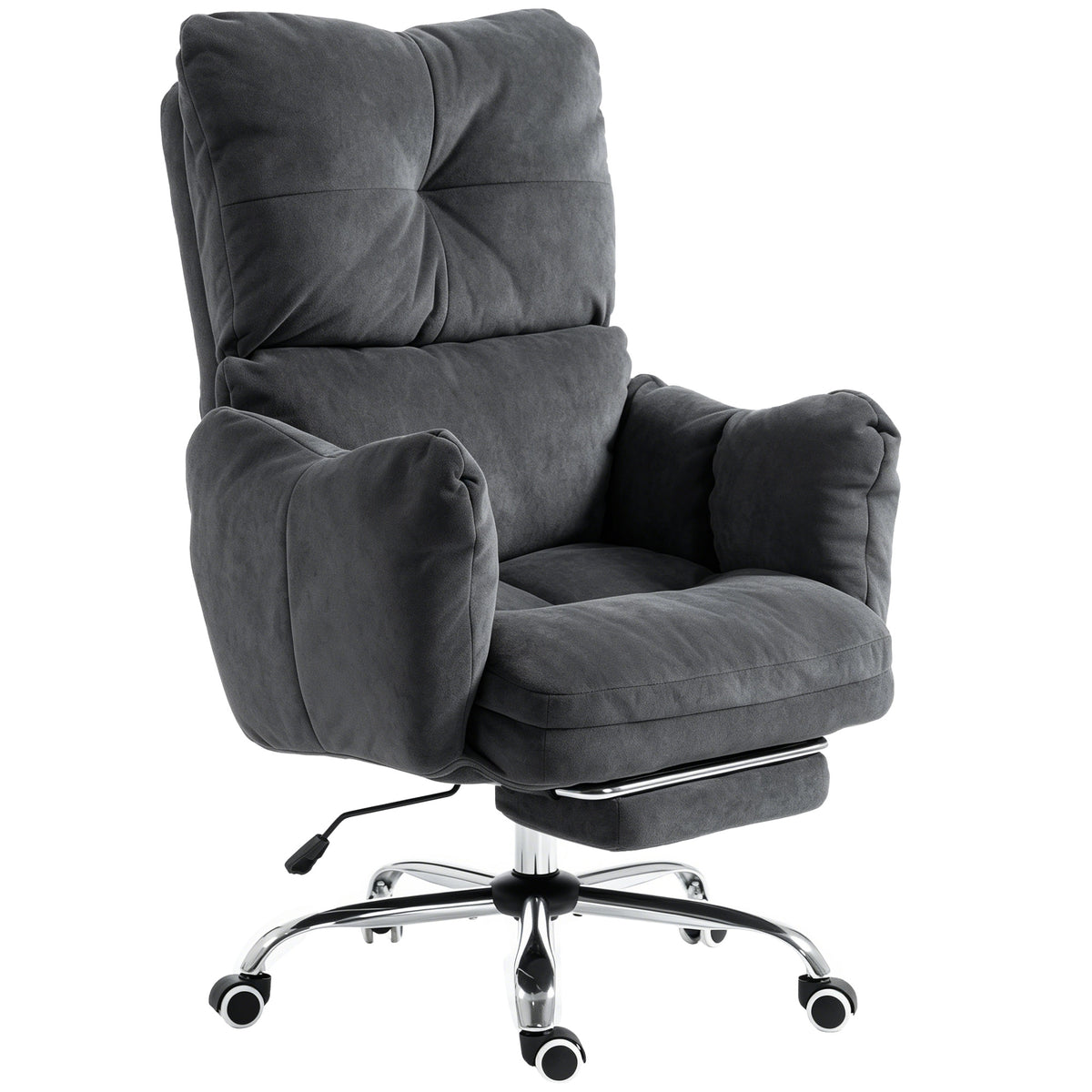 Office Chair with Foot Rest, Ergonomic Reclining Computer Gaming Chair with Snow Flannel Fabric, Thick Cushion, Padded Armrest, High Back and Adjustable Height, Dark Grey