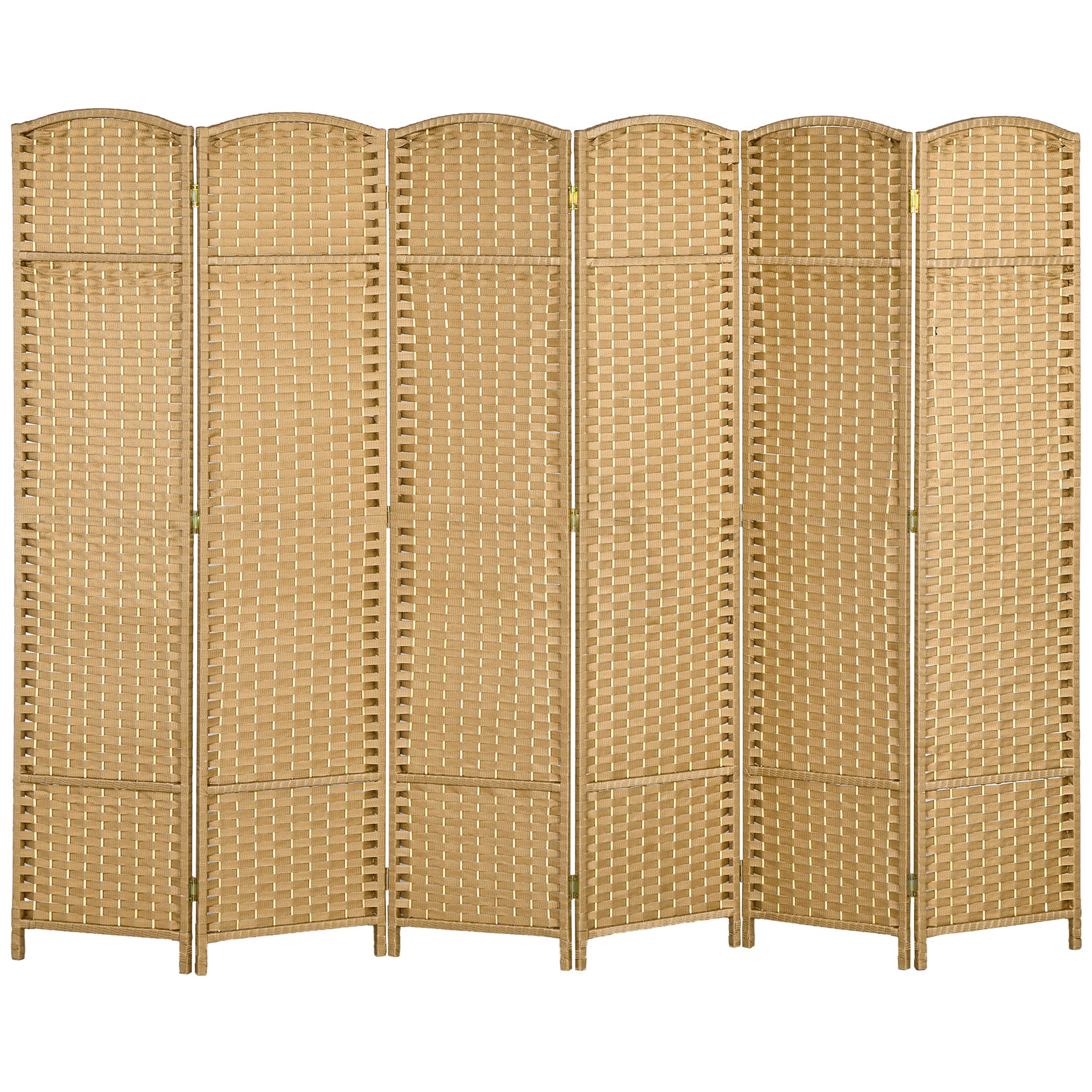6 Panel 5.6' Tall Privacy Screen Freestanding Room Divider, Nature Wood