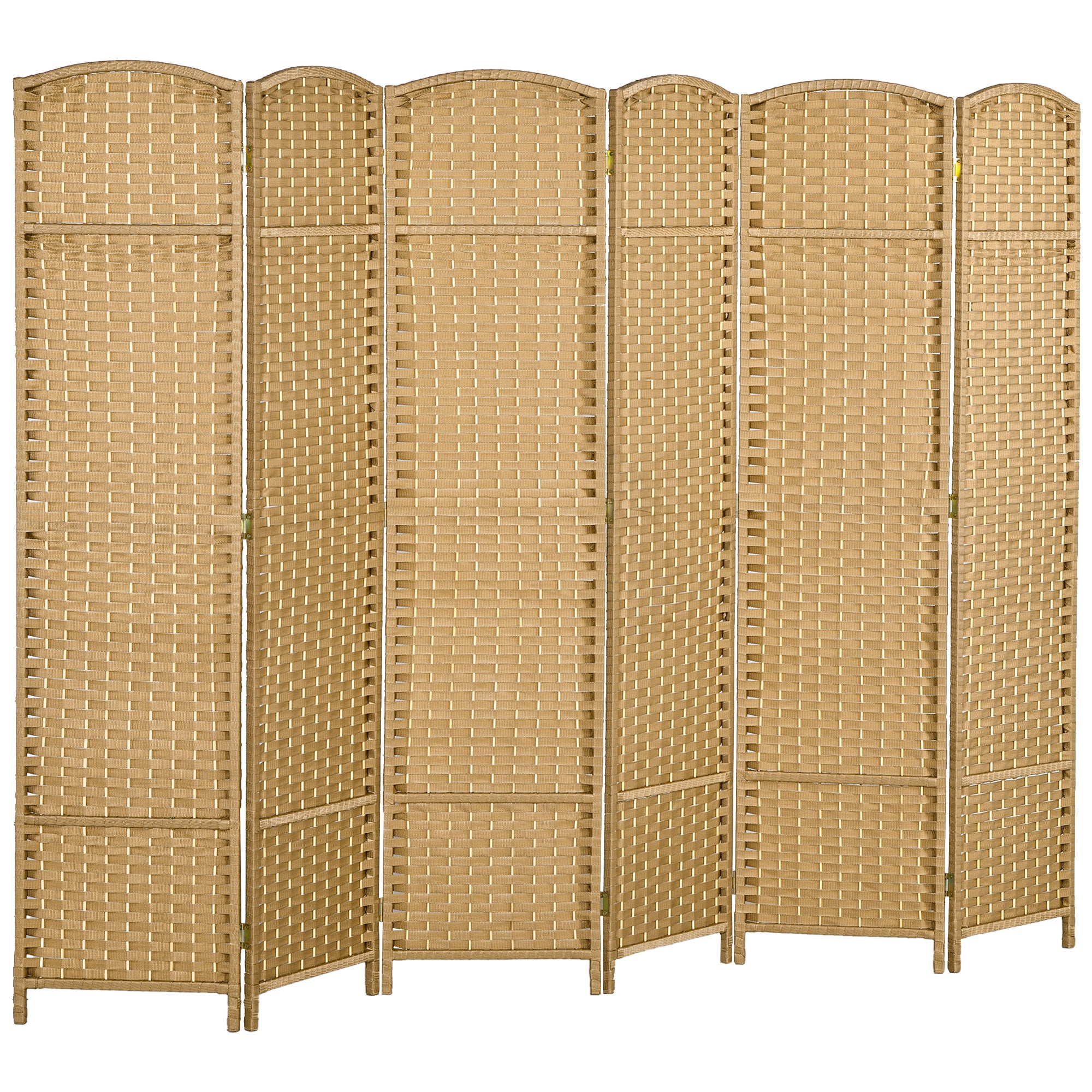 6 Panel 5.6' Tall Privacy Screen Freestanding Room Divider, Nature Wood