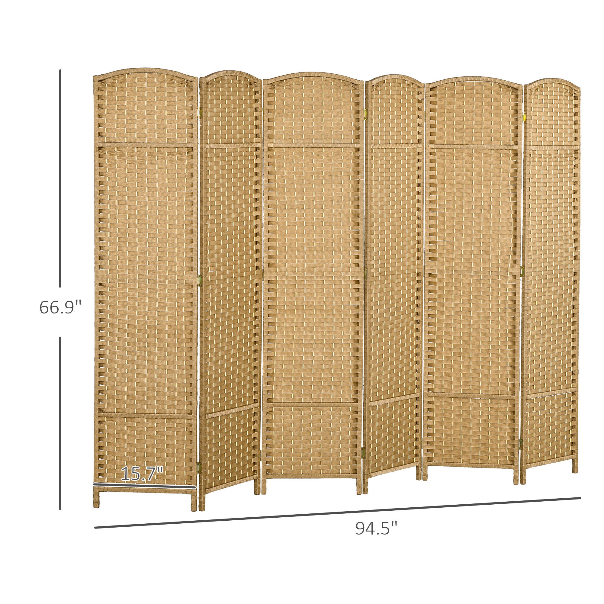 6 Panel 5.6' Tall Privacy Screen Freestanding Room Divider, Nature Wood - HOMCOM