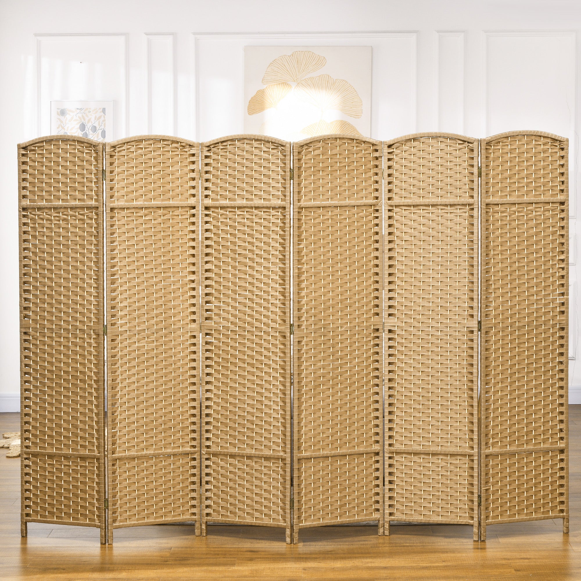 6 Panel 5.6' Tall Privacy Screen Freestanding Room Divider, Nature Wood - HOMCOM