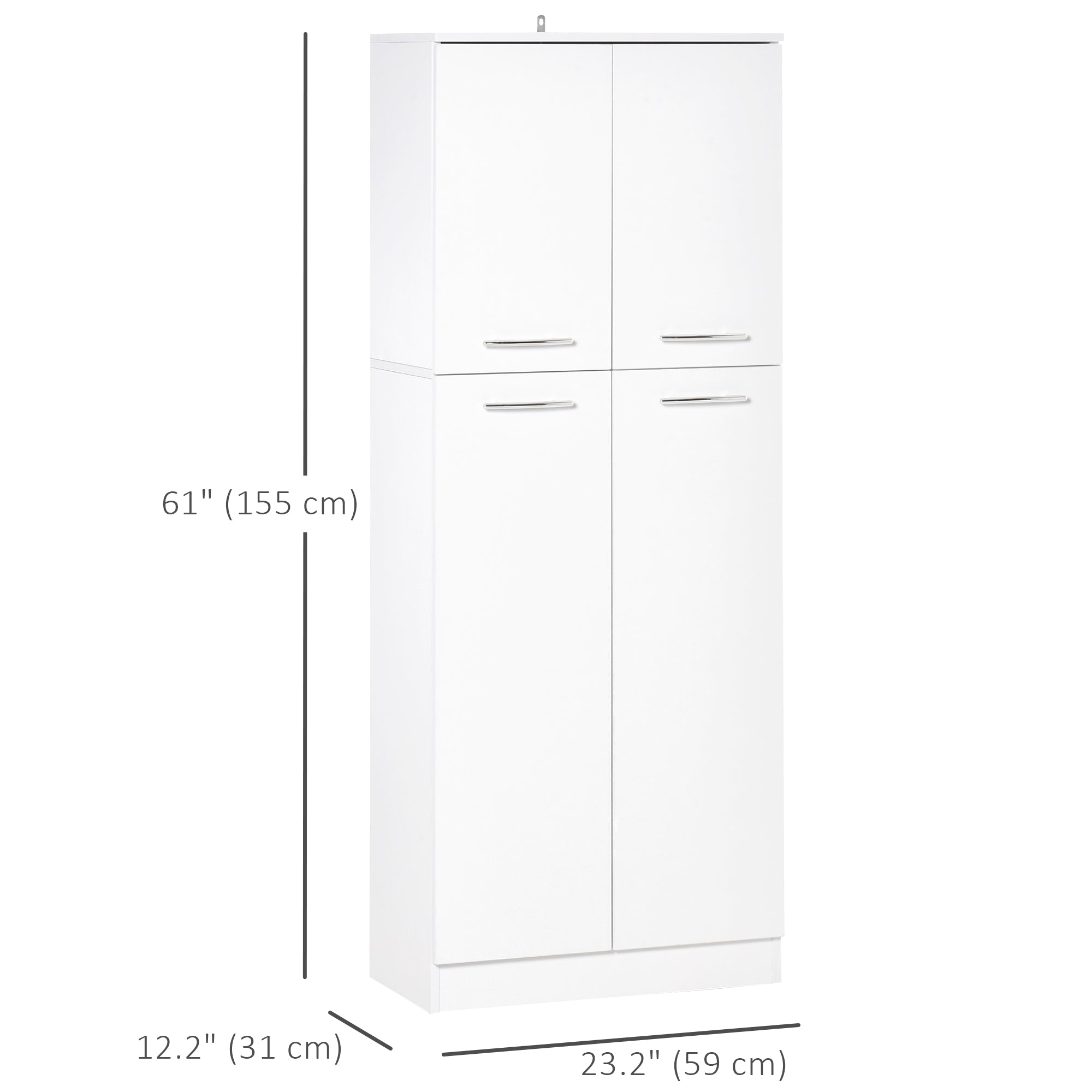 61" Pantry Cabinet, Kitchen Pantry Storage Cabinet with 2 Doors and Adjustable Shelves, Freestanding Storage Cabinet, White