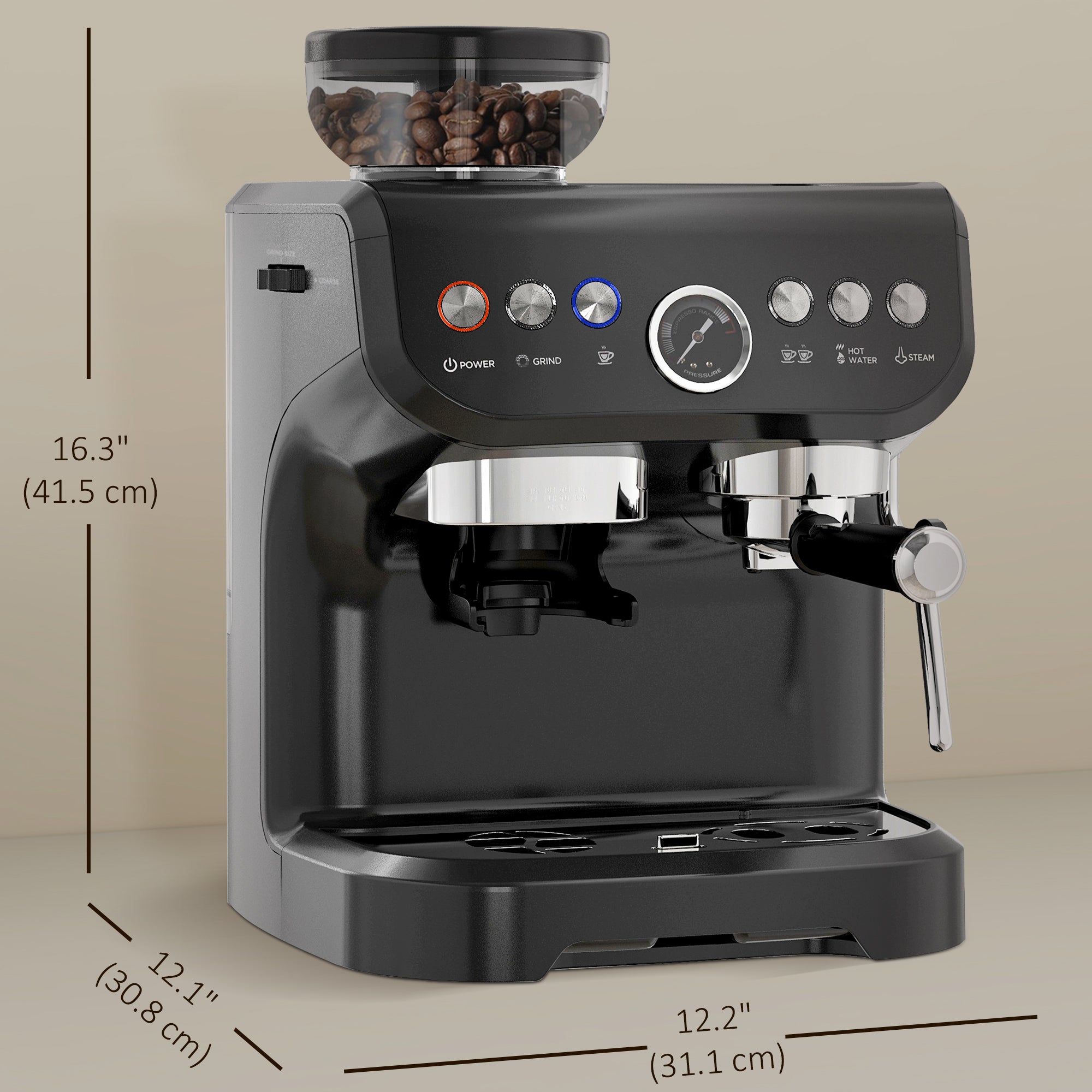 Espresso Machine 15 Bar, Coffee Maker with Milk Frother, Fast Heating, Adjustable Temp, Grinder, Removable Water Tank for Barista Level, Espresso, Latte, Cappuccino, Black