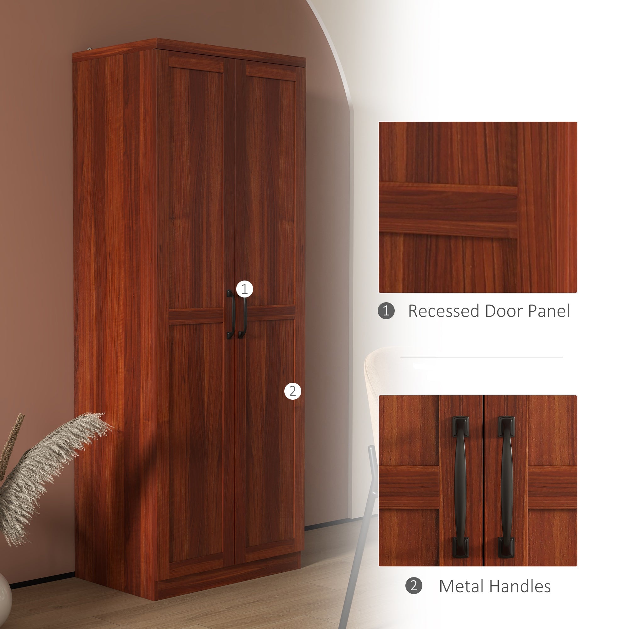 63" 2-Door Kitchen Pantry with 5-tier Shelving and 2 Adjustable Shelves, Tan