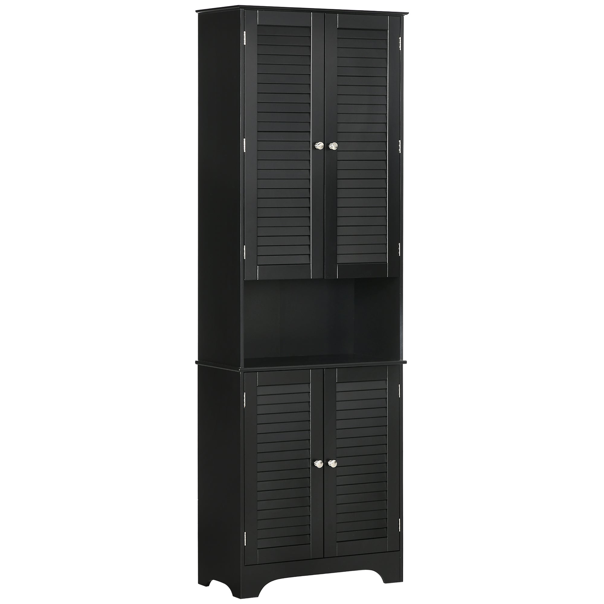 Tall Narrow Bathroom Storage Cabinet w/ Doors & Shelf, Freestanding Linen Cabinet, Black