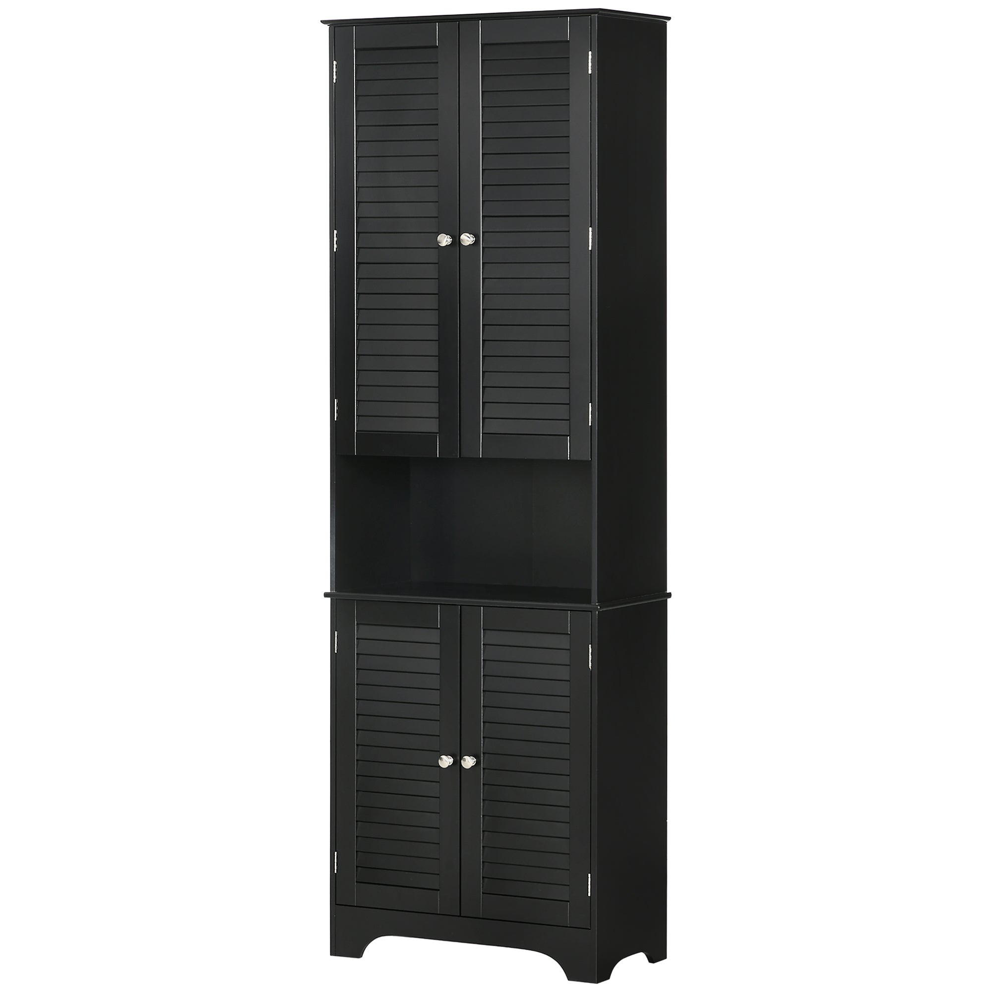 Tall Narrow Bathroom Storage Cabinet w/ Doors & Shelf, Freestanding Linen Cabinet, Black