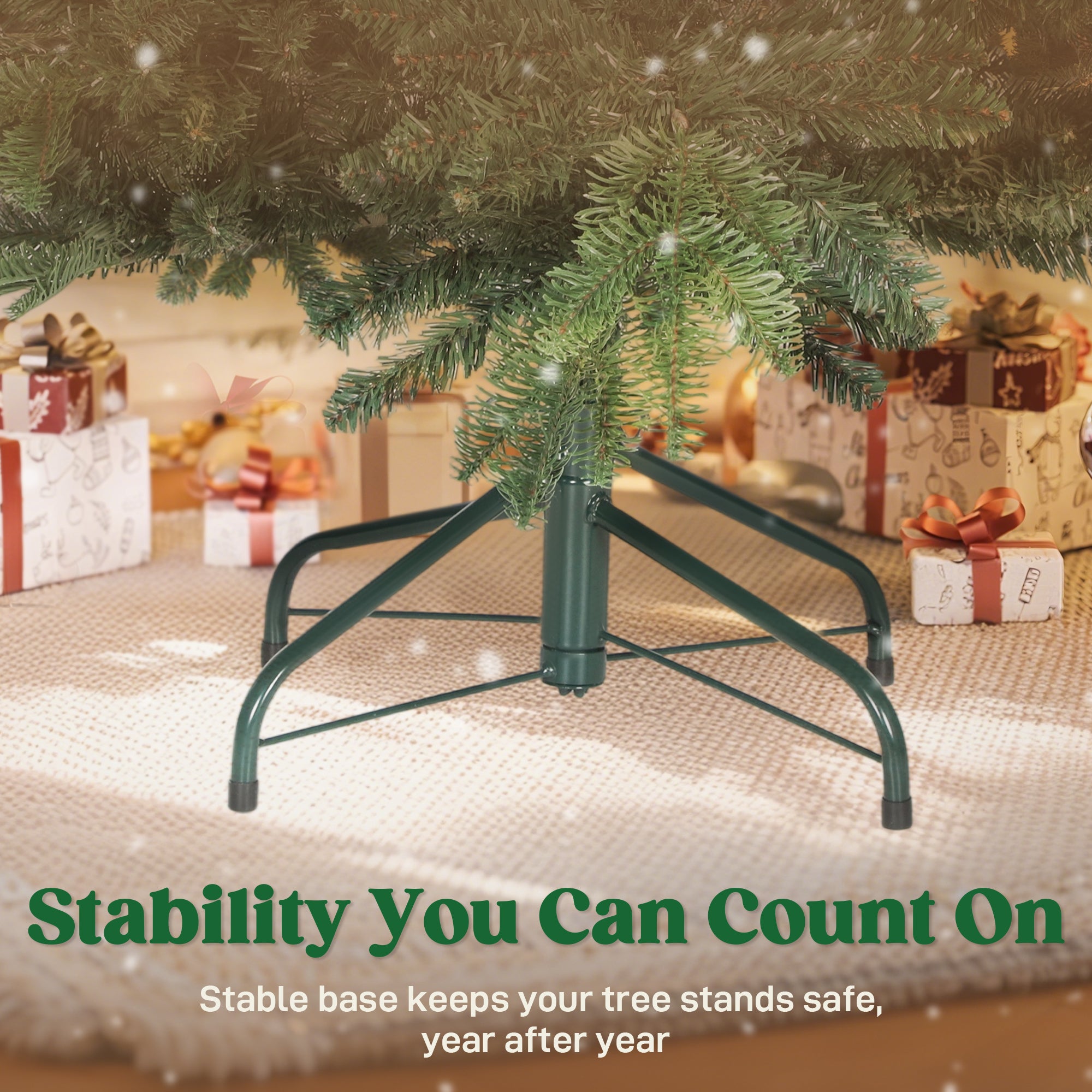 5ft Artificial Christmas Tree with Realistic Tips, Wide Shape, Hinged Xmas Tree with Foldable Metal Stand for Home Decoration, Flame-Retardant, Easy Assembly, Green