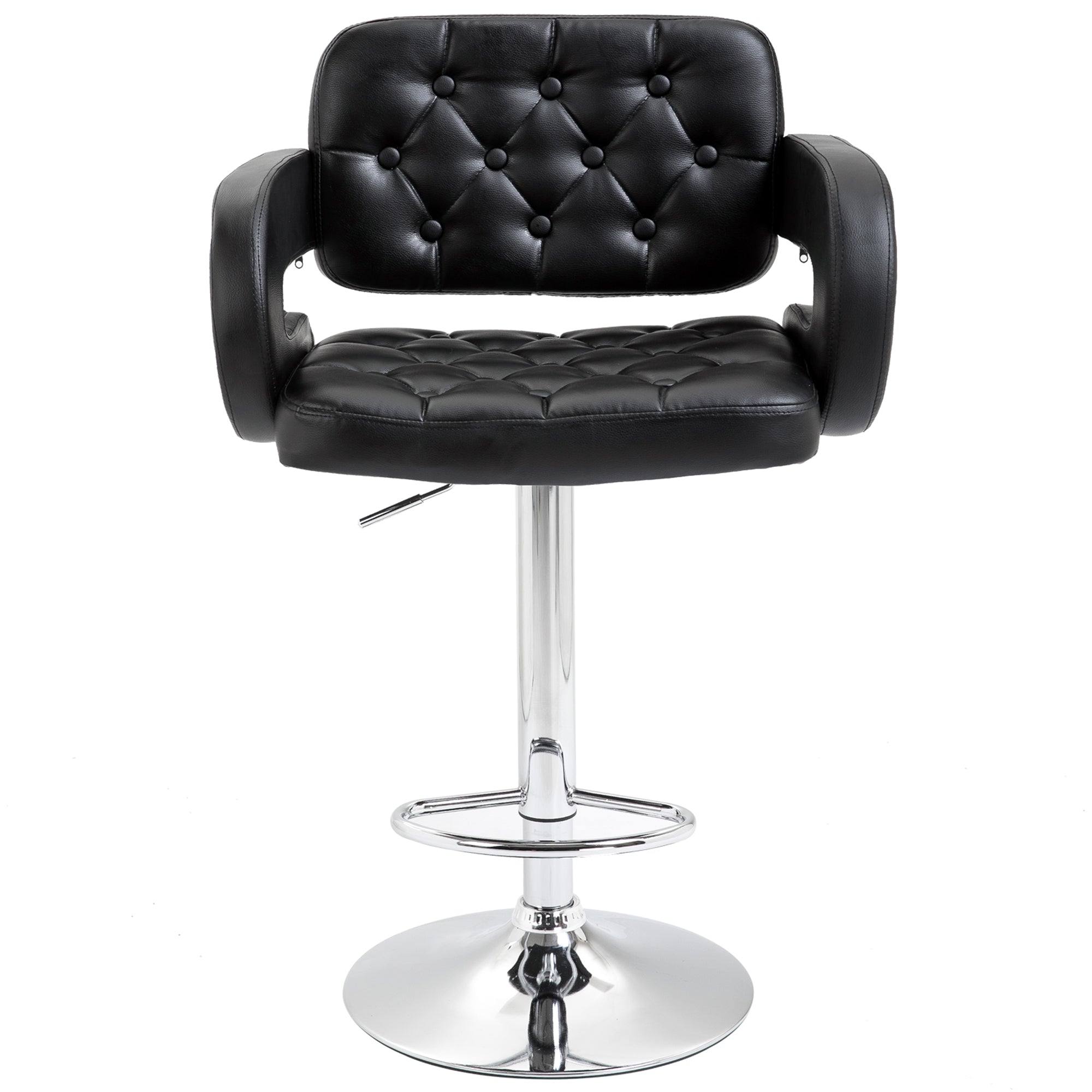 HOMCOM Swivel Bar Stool with Extra Large Seat, PU Leather Upholstered Adjustable Barstool with Back, Arm and Footrest, Breakfast Bar Chair for Bistro, Kitchen, Black