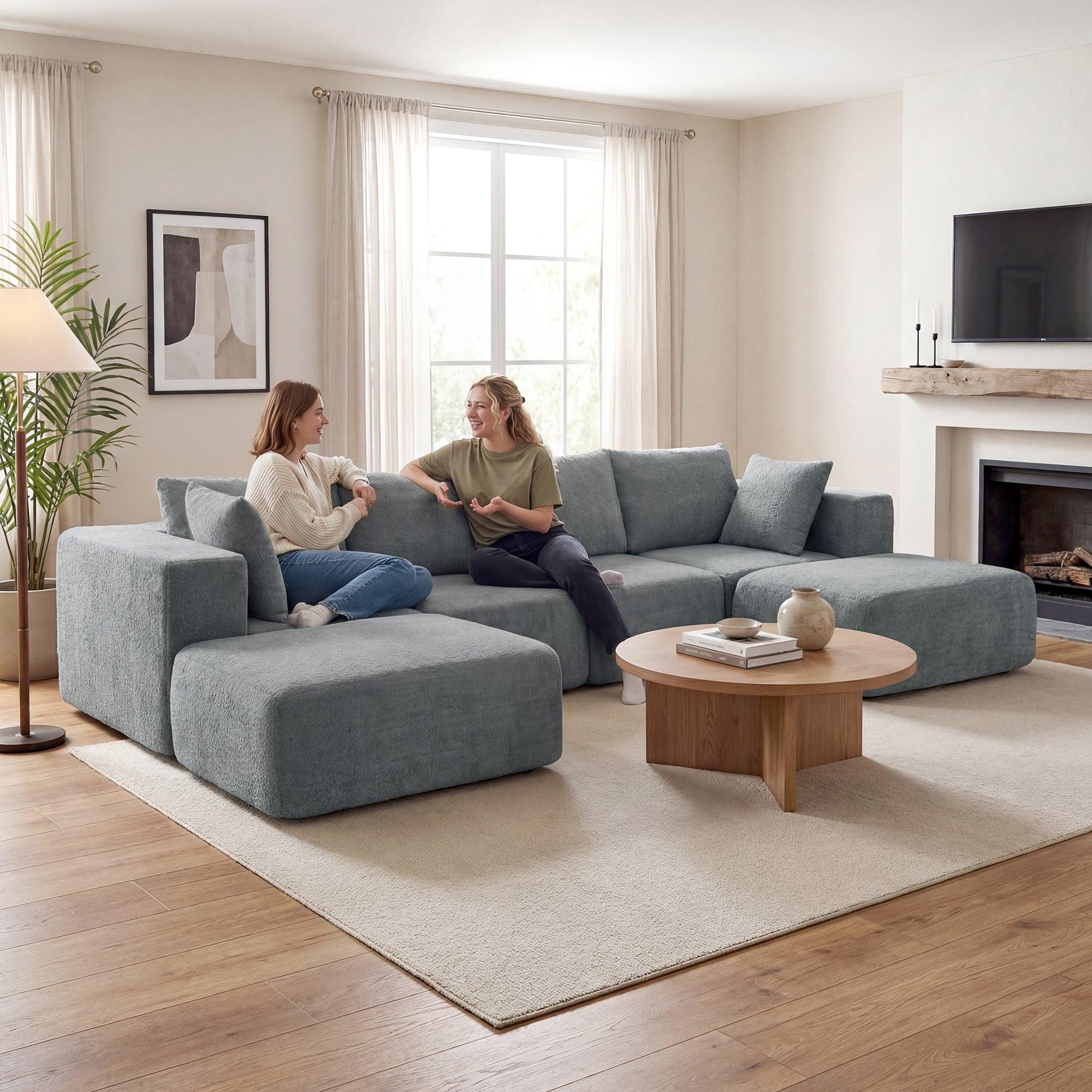 116" Modular Sectional Sofa, Boneless Sectional Couch with Wide and Deep Seat, 4 Seat U-Shape Sofa Couch with 2 Ottomans for Living Room Apartments Bedroom, No Assembly Required, Dark Gray