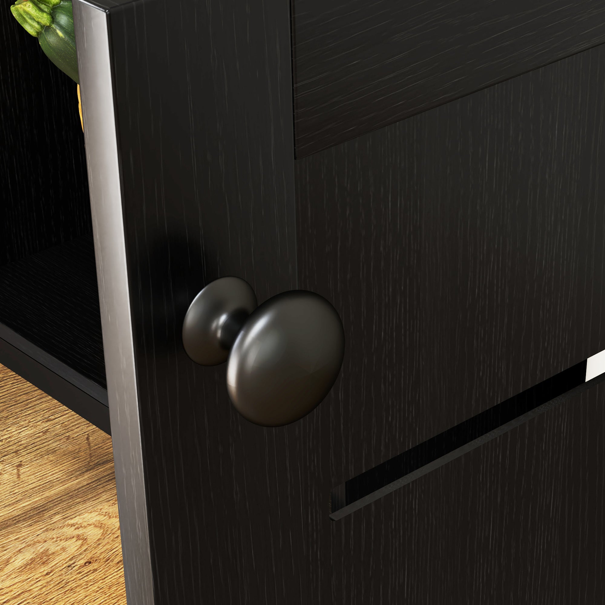 HOMCOM Kitchen Bakers Rack with Power Outlet, Coffee Bar Cabinet with Storage Shelves, Microwave Stand with Louvred Door Cabinets, Black