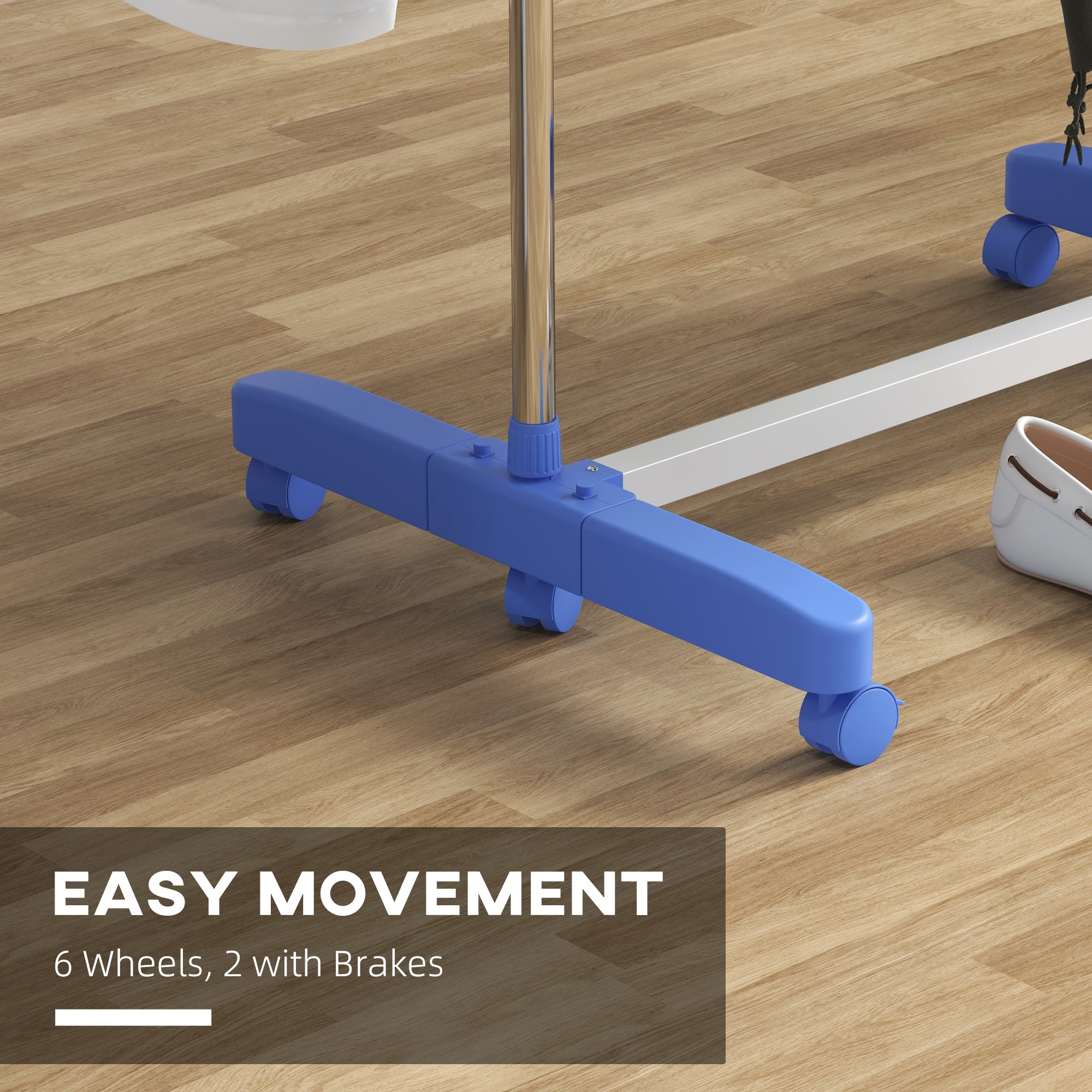 HOMCOM 4-Tier Clothes Airer, Foldable Clothes Drying Rack, Stainless Steel Indoor and Outdoor Clothes Dryer with Wheels and Wings, Easy Assembly, 142 x 55 x 172cm, Blue