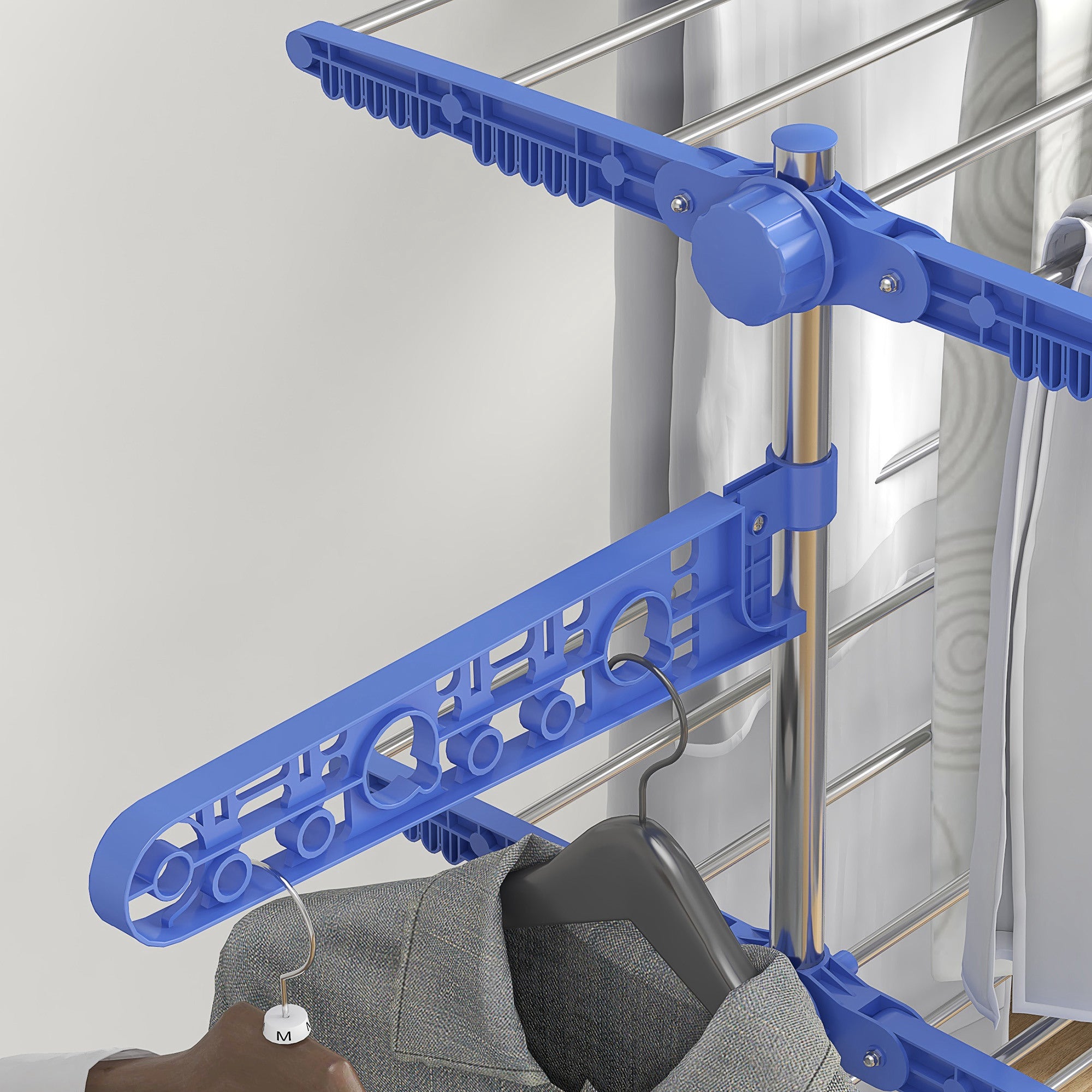 HOMCOM 4-Tier Clothes Airer, Foldable Clothes Drying Rack, Stainless Steel Indoor and Outdoor Clothes Dryer with Wheels and Wings, Easy Assembly, 142 x 55 x 172cm, Blue