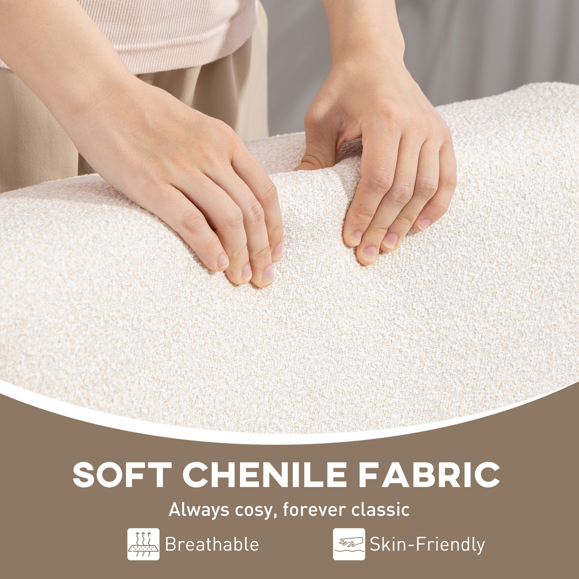 Ultra-Wide Accent Chair with Rubber Wood Frame, Modern Chenille Upholstered Bedroom Chair with Thick Cushion, High-Density Foam for Living Room, Cream White