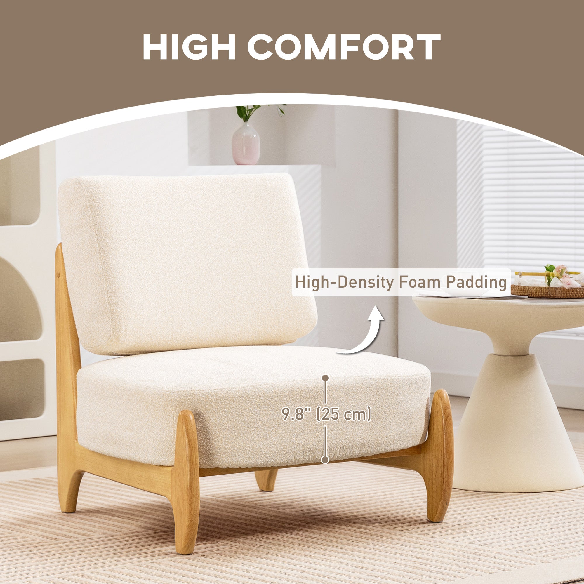 Ultra-Wide Accent Chair with Rubber Wood Frame, Modern Chenille Upholstered Bedroom Chair with Thick Cushion, High-Density Foam for Living Room, Cream White