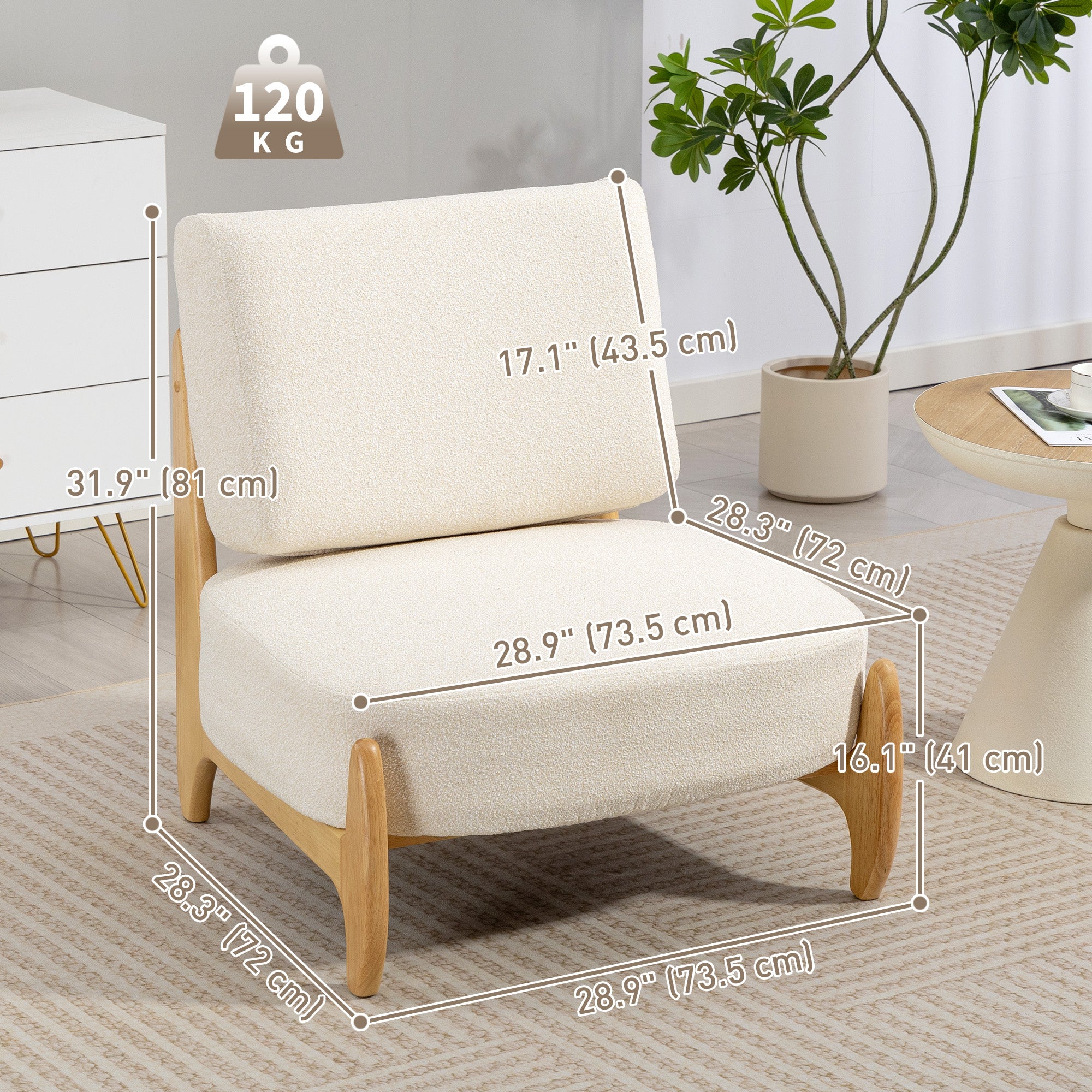 Ultra-Wide Accent Chair with Rubber Wood Frame, Modern Chenille Upholstered Bedroom Chair with Thick Cushion, High-Density Foam for Living Room, Cream White