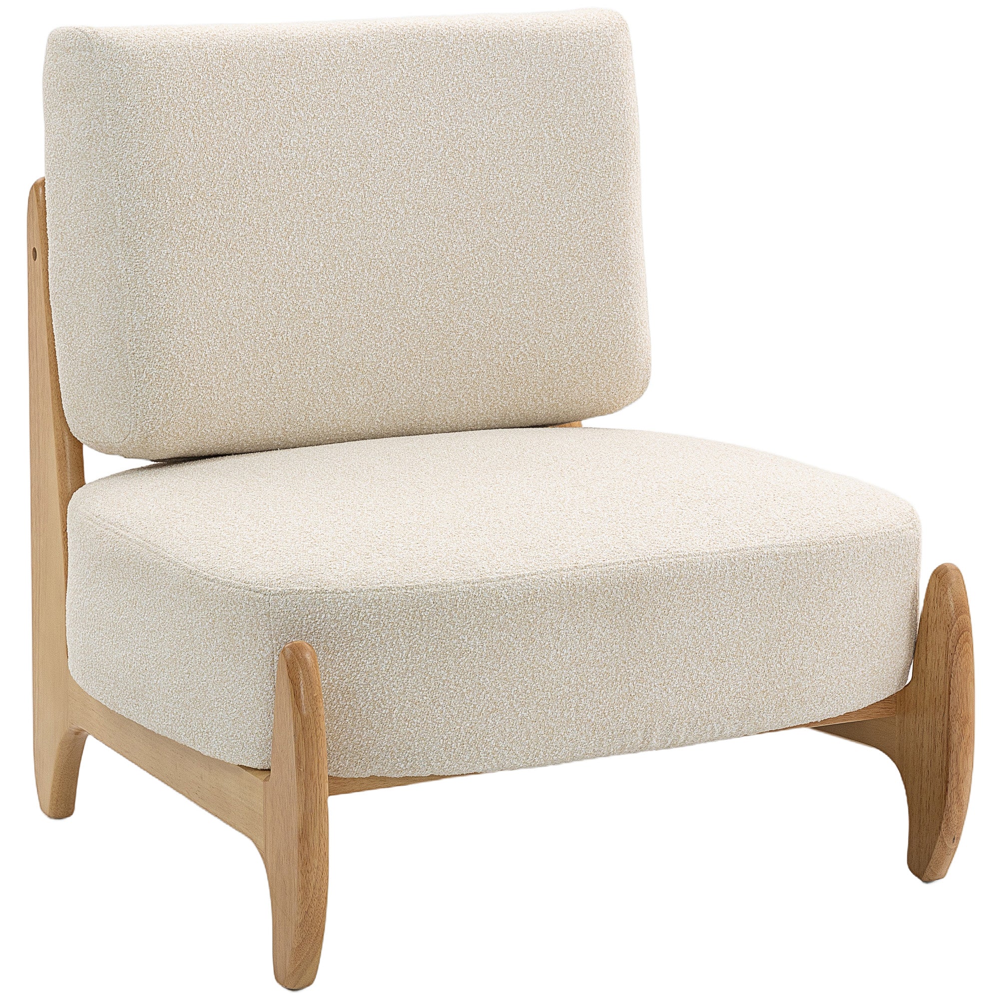 Ultra-Wide Accent Chair with Rubber Wood Frame, Modern Chenille Upholstered Bedroom Chair with Thick Cushion, High-Density Foam for Living Room, Cream White