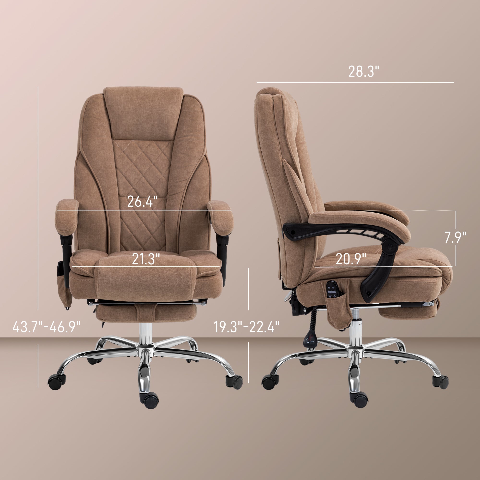 Massage Office Chair, Heated Reclining Computer Chair with Adjustable Height and Footrest, Brown