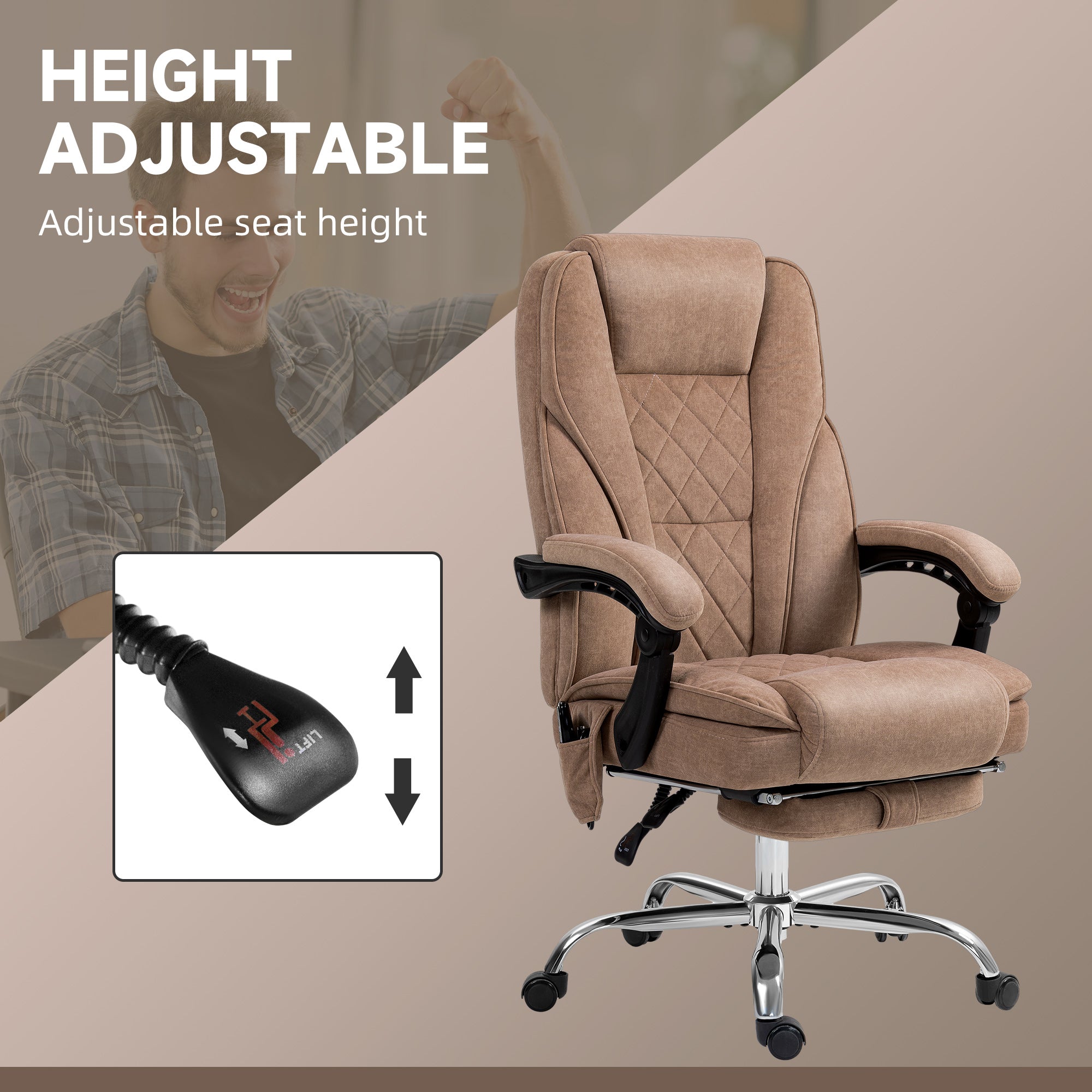 Massage Office Chair, Heated Reclining Computer Chair with Adjustable Height and Footrest, Brown