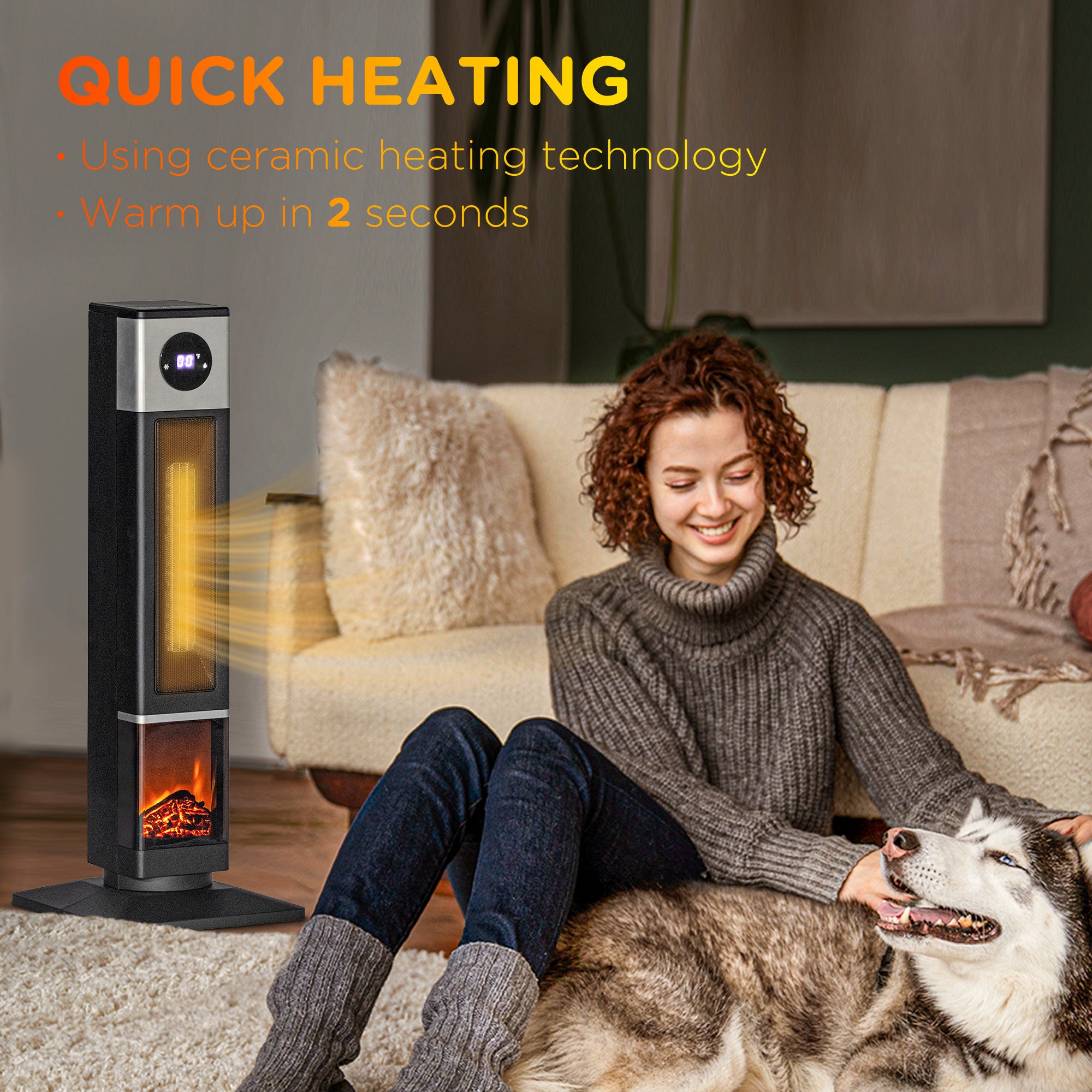 31" Freestanding Electric Space Heater with Oscillation Remote & 12H Timer 1400W Black