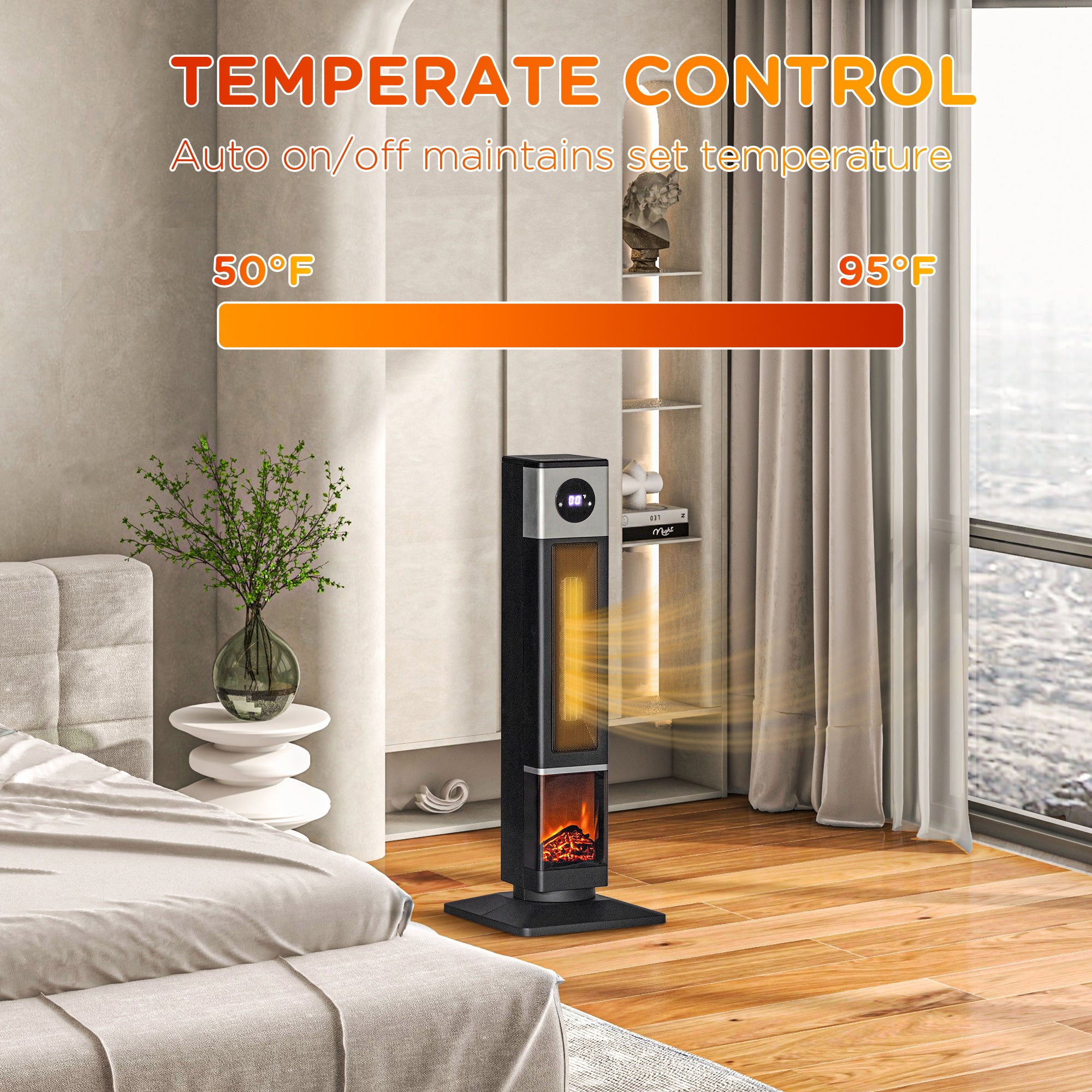 31" Freestanding Electric Space Heater with Oscillation Remote & 12H Timer 1400W Black