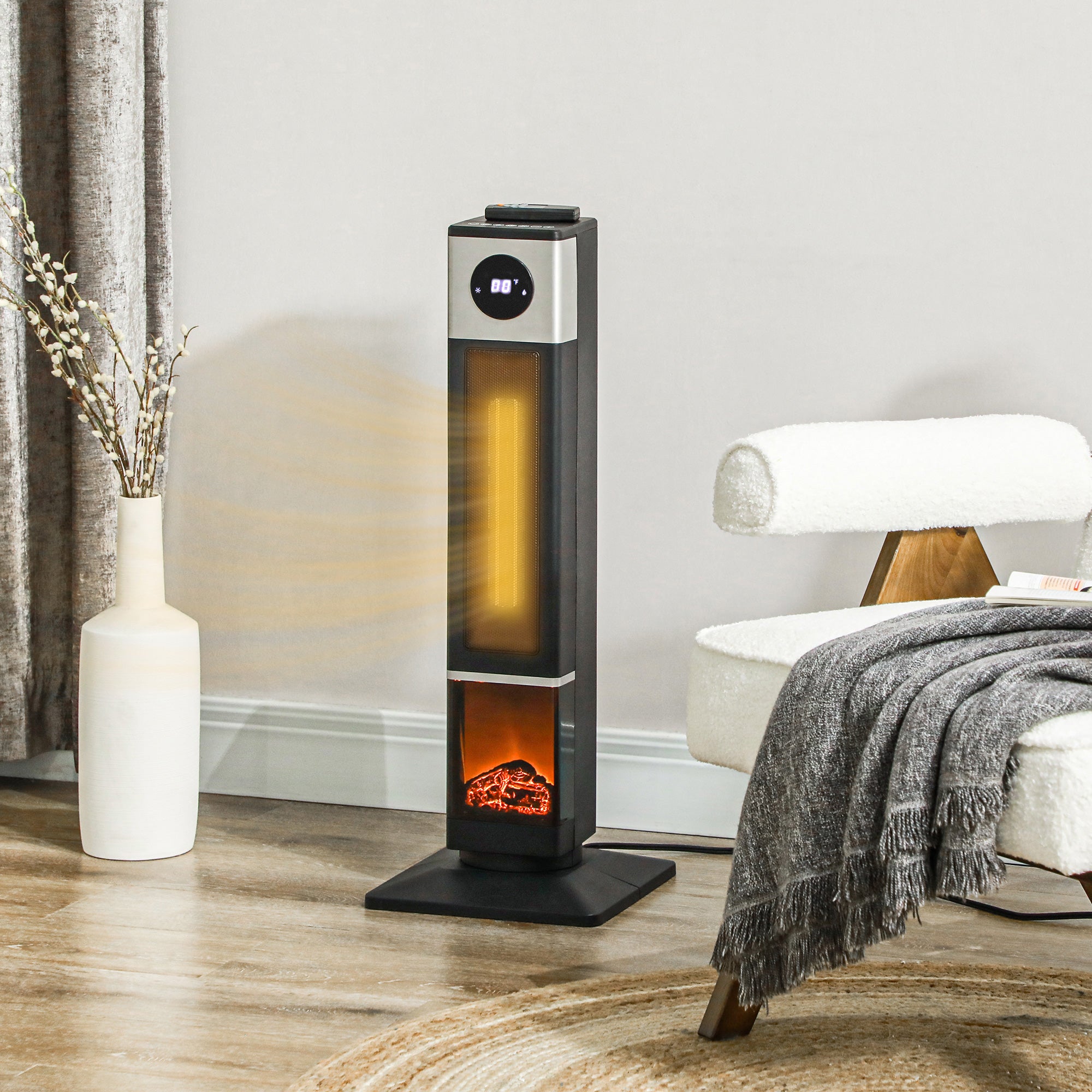 31" Freestanding Electric Space Heater with Oscillation Remote & 12H Timer 1400W Black