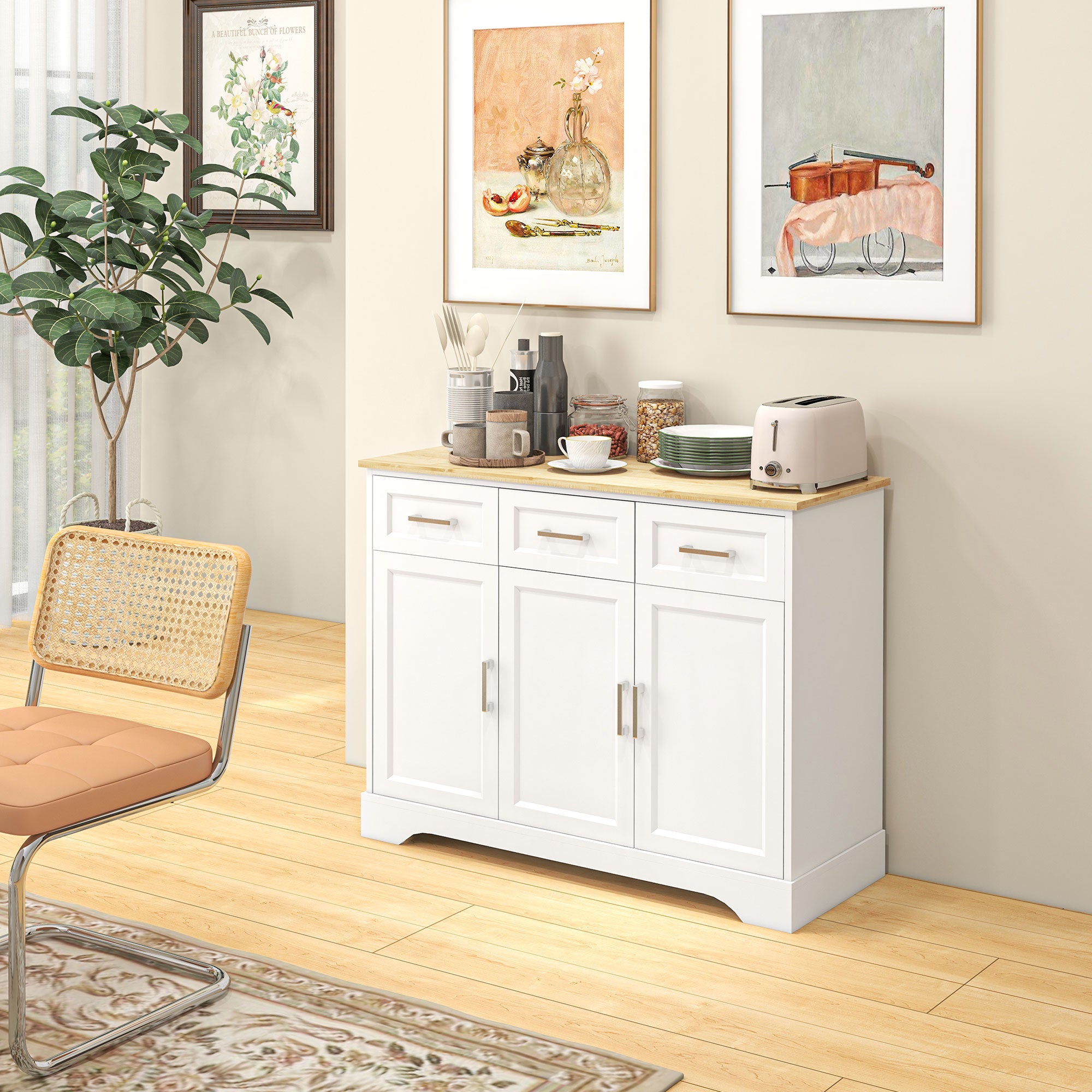 Kitchen Sideboard Buffet Cabinet with 3 Adjustable Height for Dining Room, White - HOMCOM