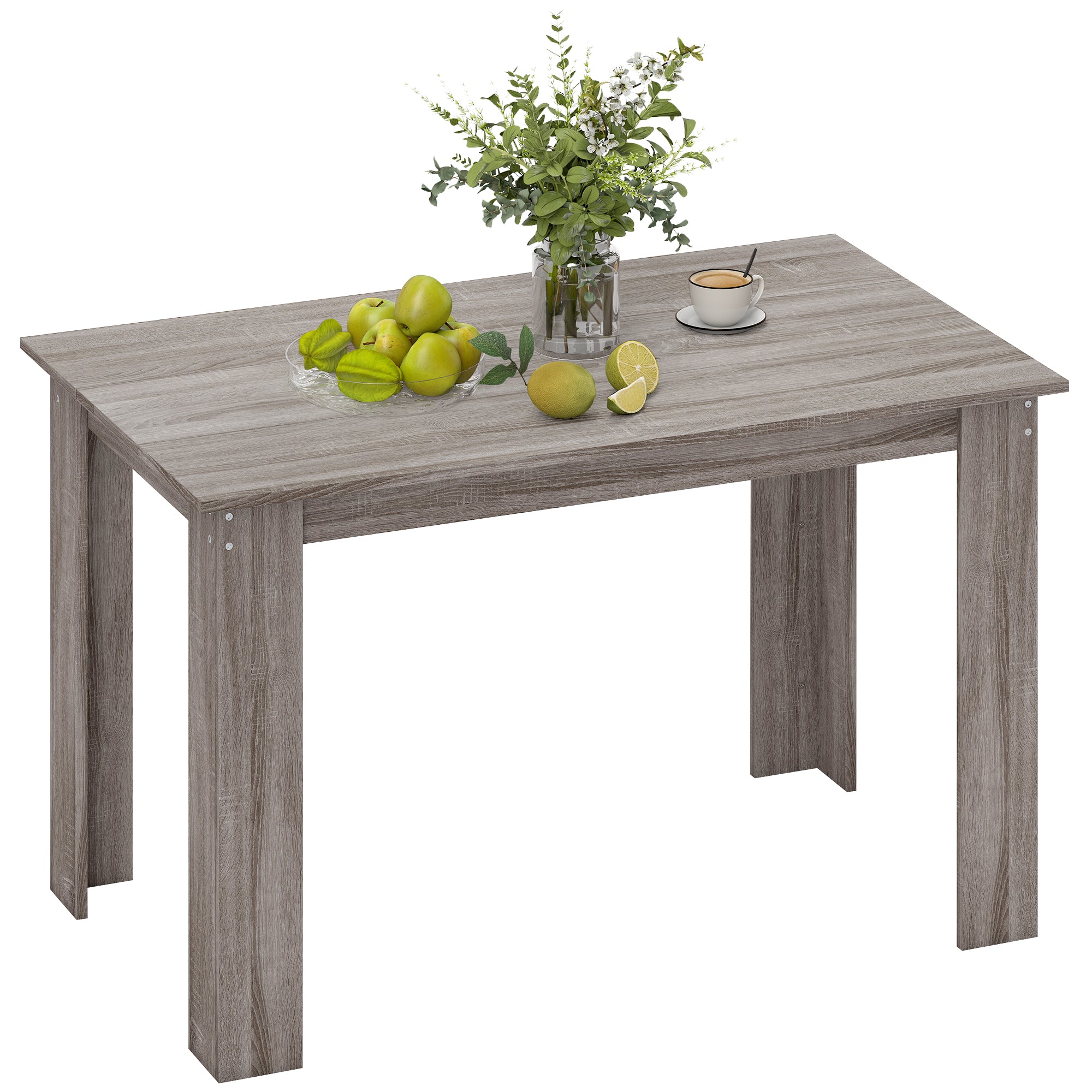 47" Dining Table for 4-6 People, Mid-Century Modern Rectangular Kitchen Table with Wood Effect for Dining Room, Living Room, Light Gray