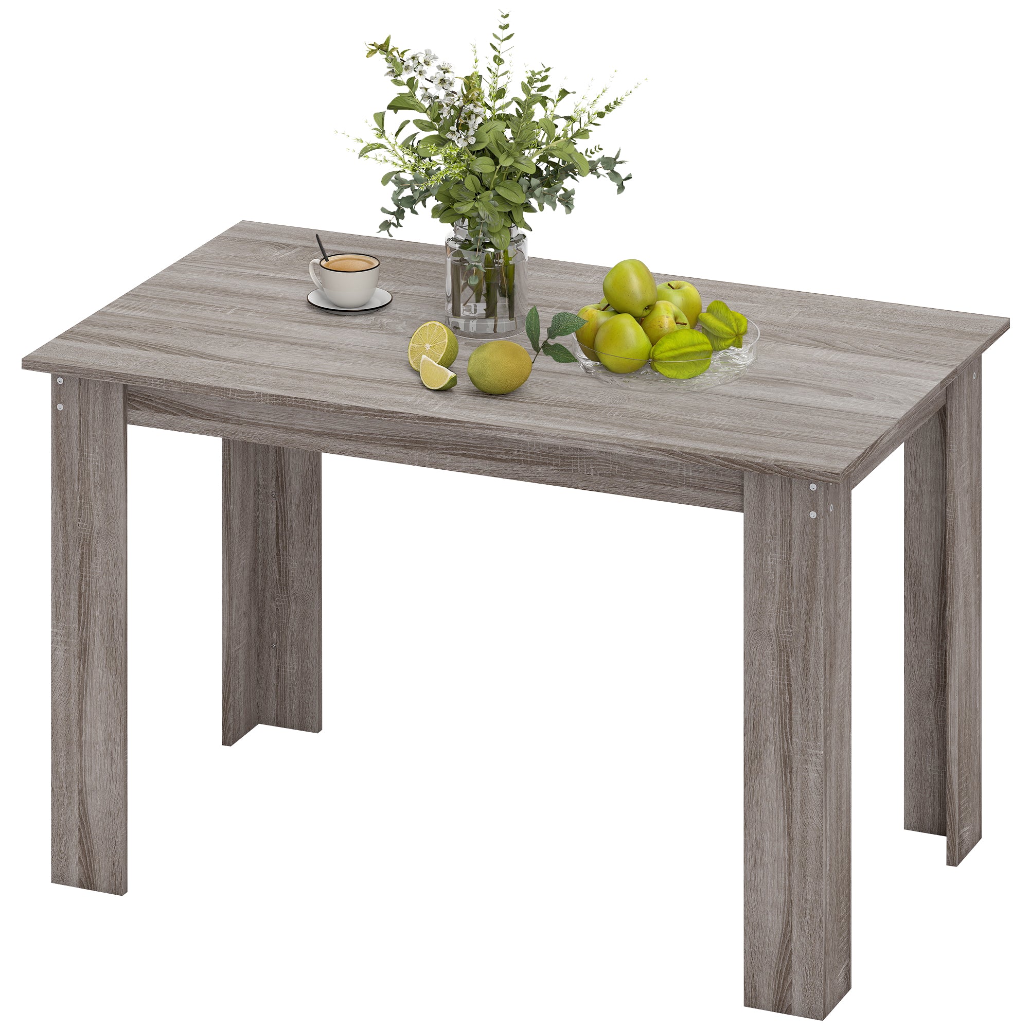 47" Dining Table for 4-6 People, Mid-Century Modern Rectangular Kitchen Table with Wood Effect for Dining Room, Living Room, Light Gray