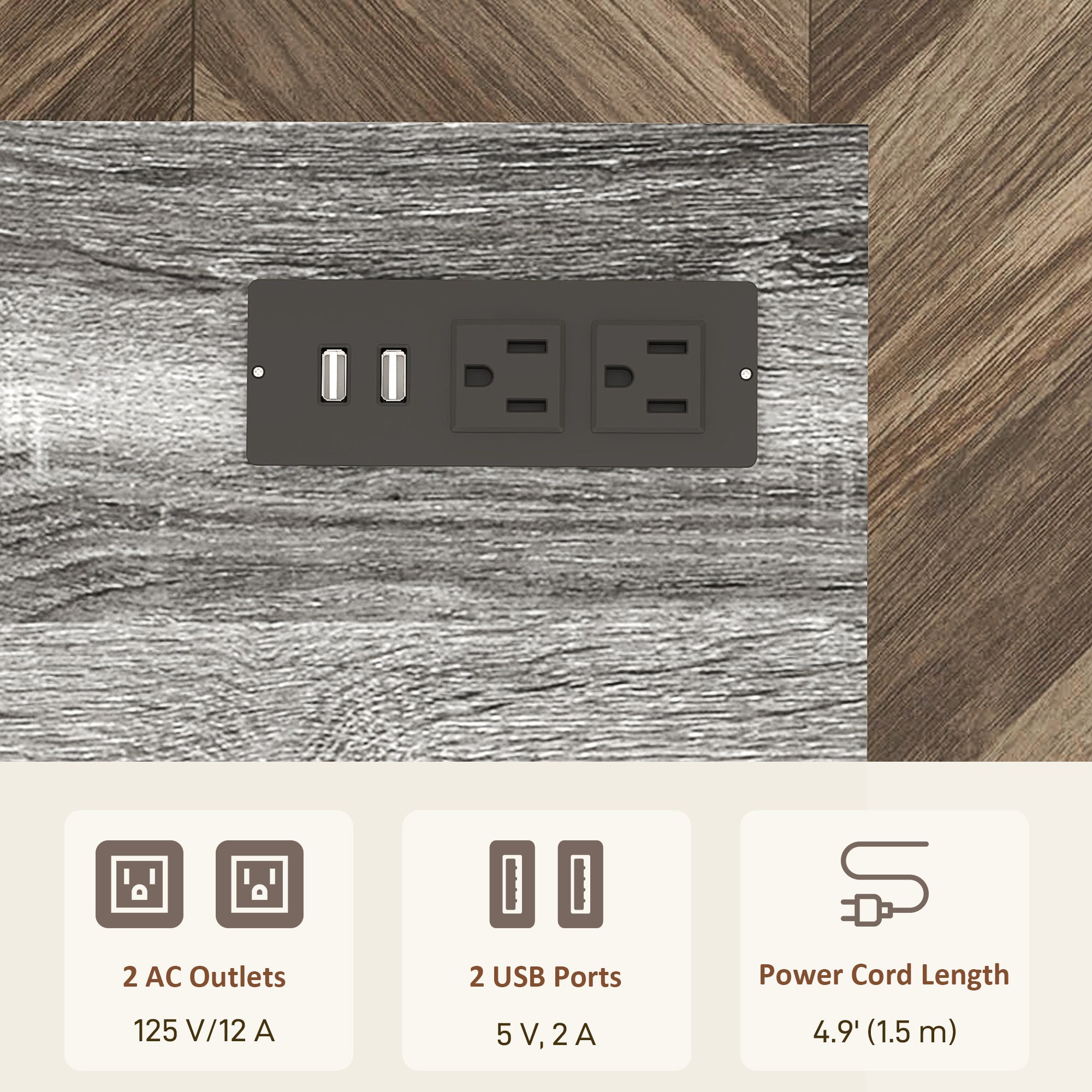 HOMCOM 3 Drawer Lateral Filing Cabinet with Charging Station and USB Ports, Mobile Printer Stand with Open Storage Shelf, Locking File Cabinet for A4, Letter Size, Grey