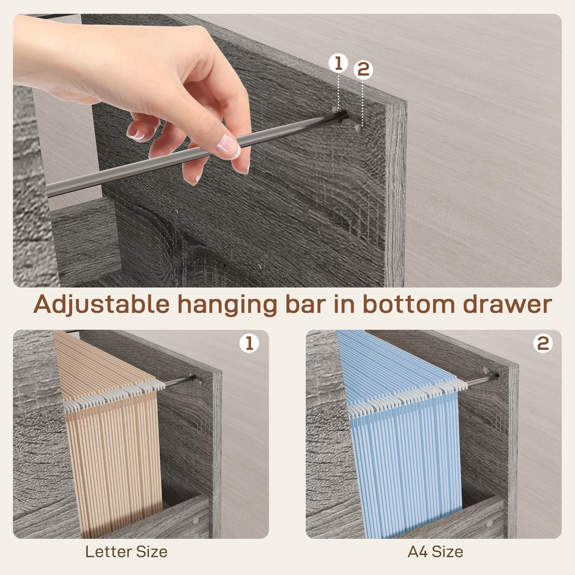 HOMCOM 3 Drawer Lateral Filing Cabinet with Charging Station and USB Ports, Mobile Printer Stand with Open Storage Shelf, Locking File Cabinet for A4, Letter Size, Grey